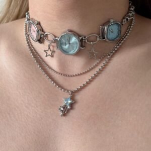 Unique Cyberpunk Watch Pendant Choker stylish watch choker necklace