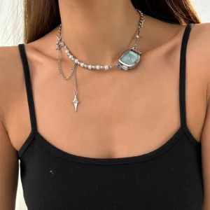 Trendy Cyberpunk Neon Watch Choker stylish watch choker necklace