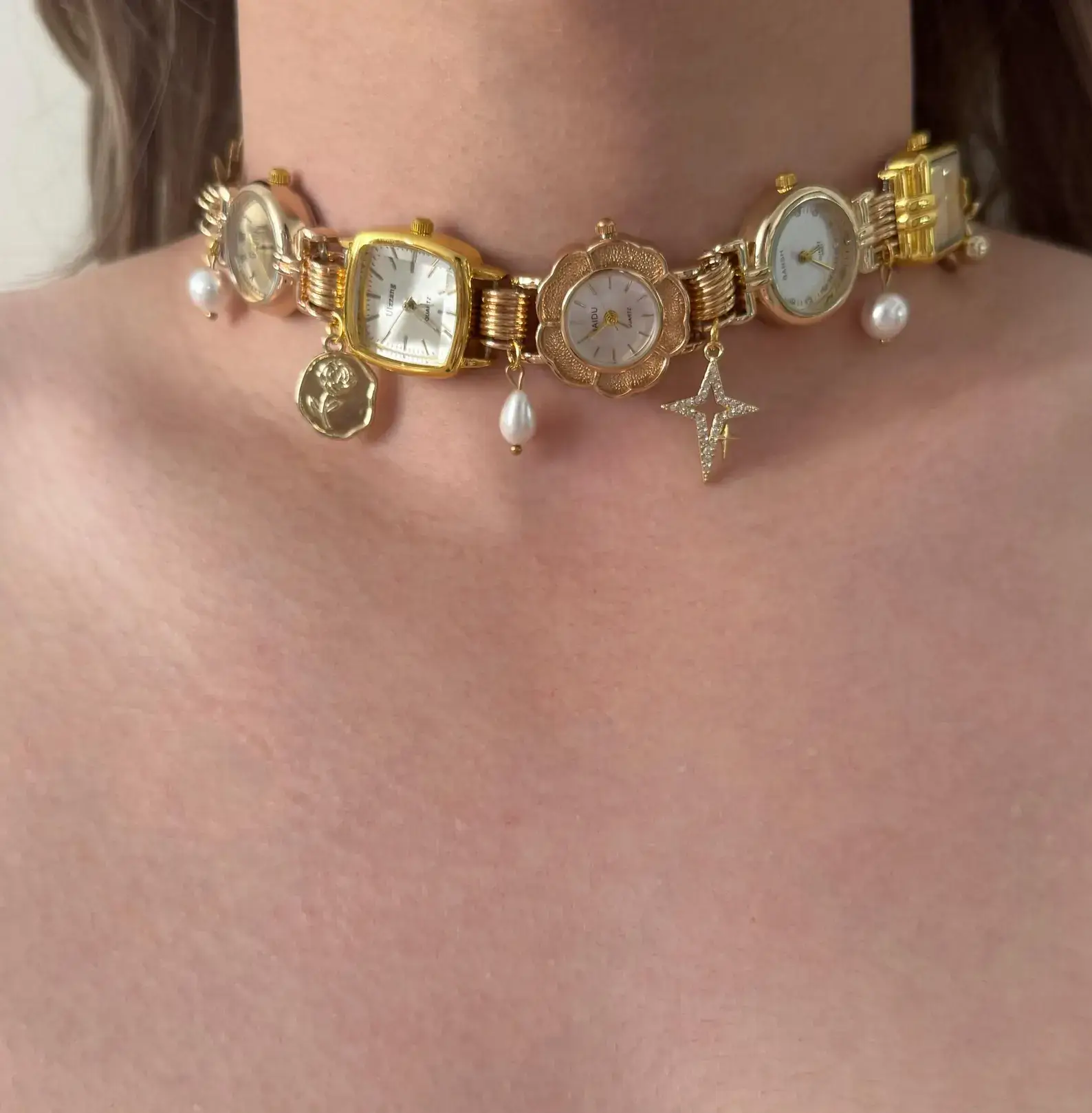 Luxury Chrome Cyberpunk Watch Necklace stylish watch choker necklace