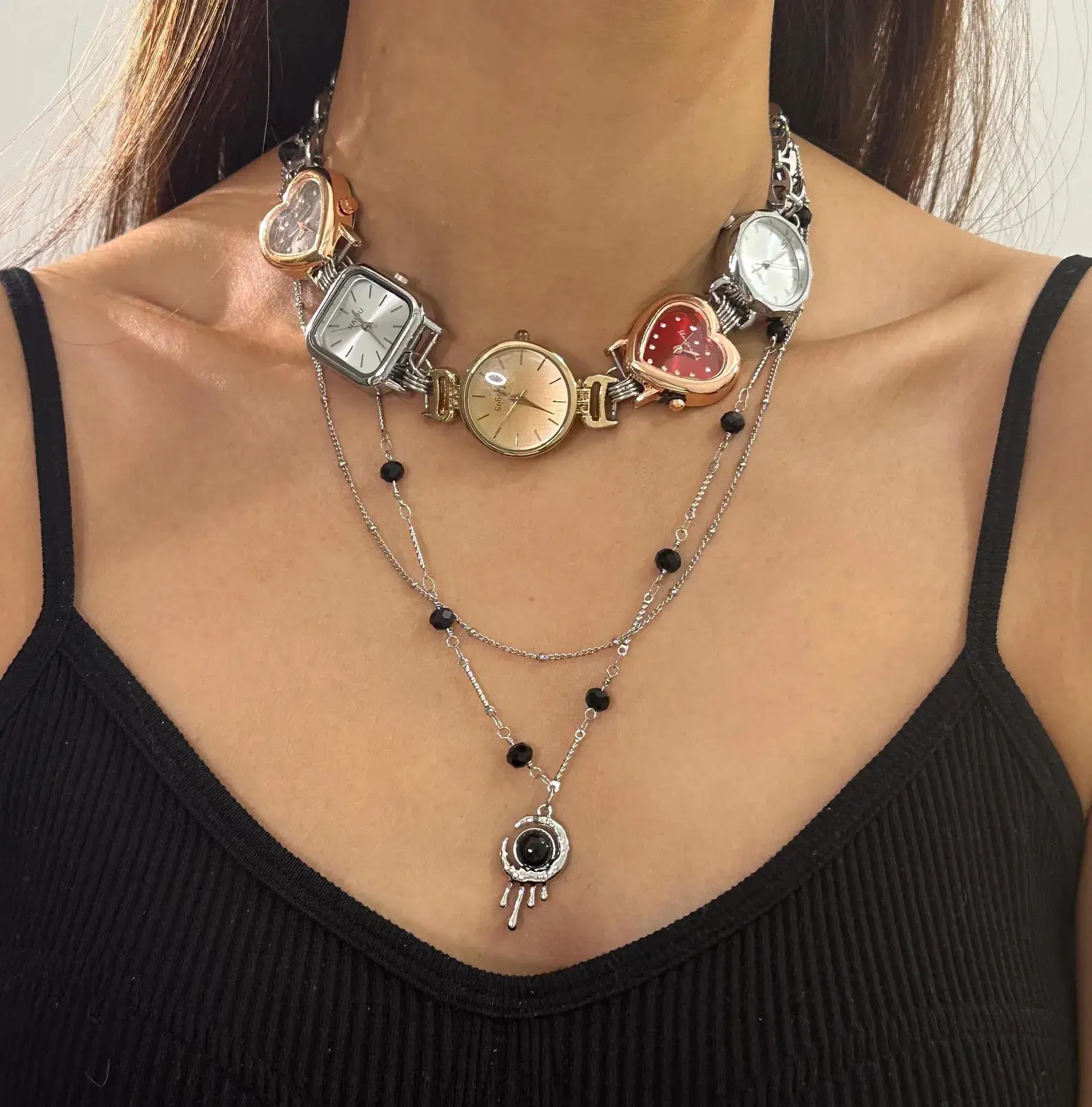 Bold Punk Leather Watch Choker stylish watch choker necklace