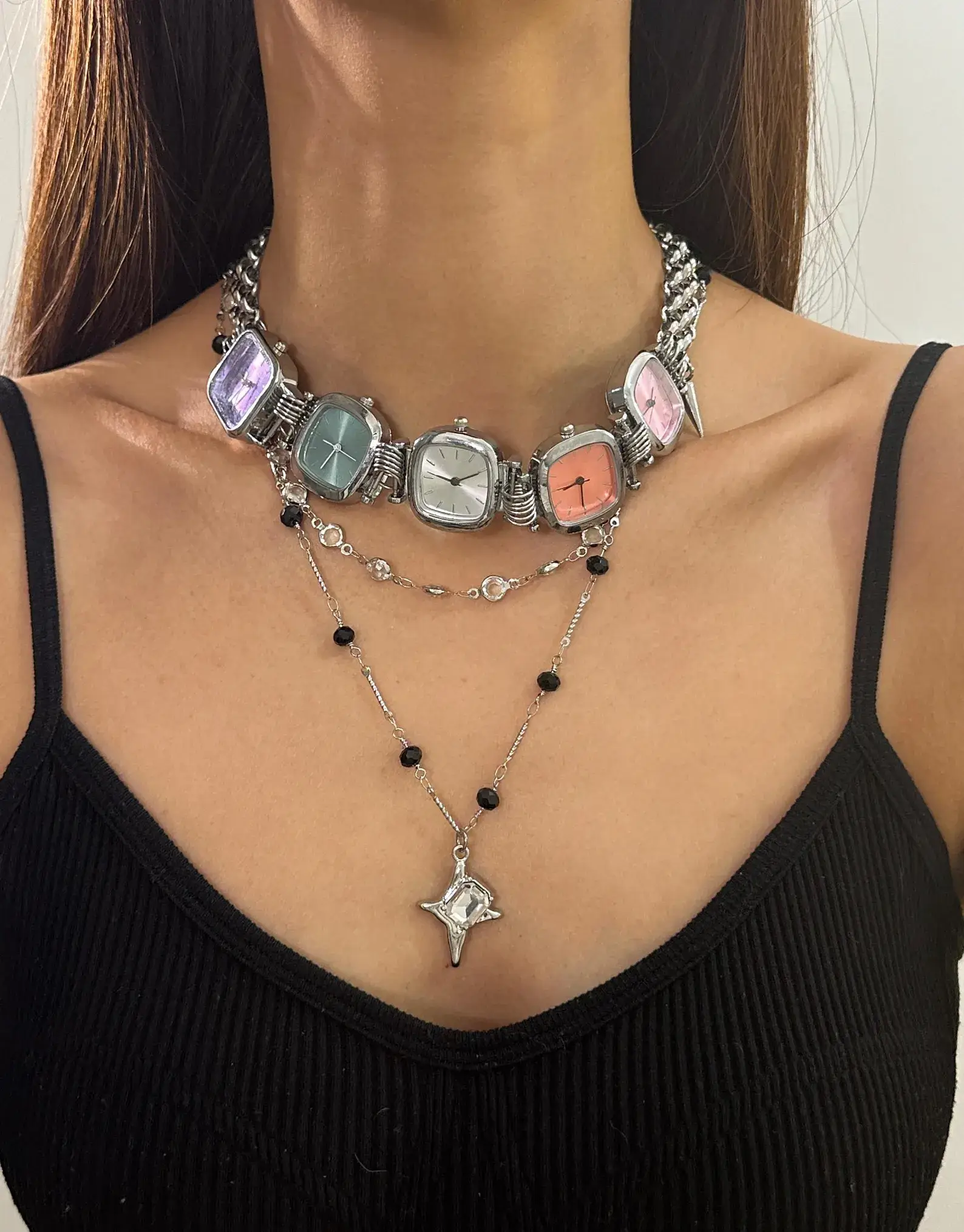 Unique Handmade Layered Watch Necklace stylish watch choker necklace