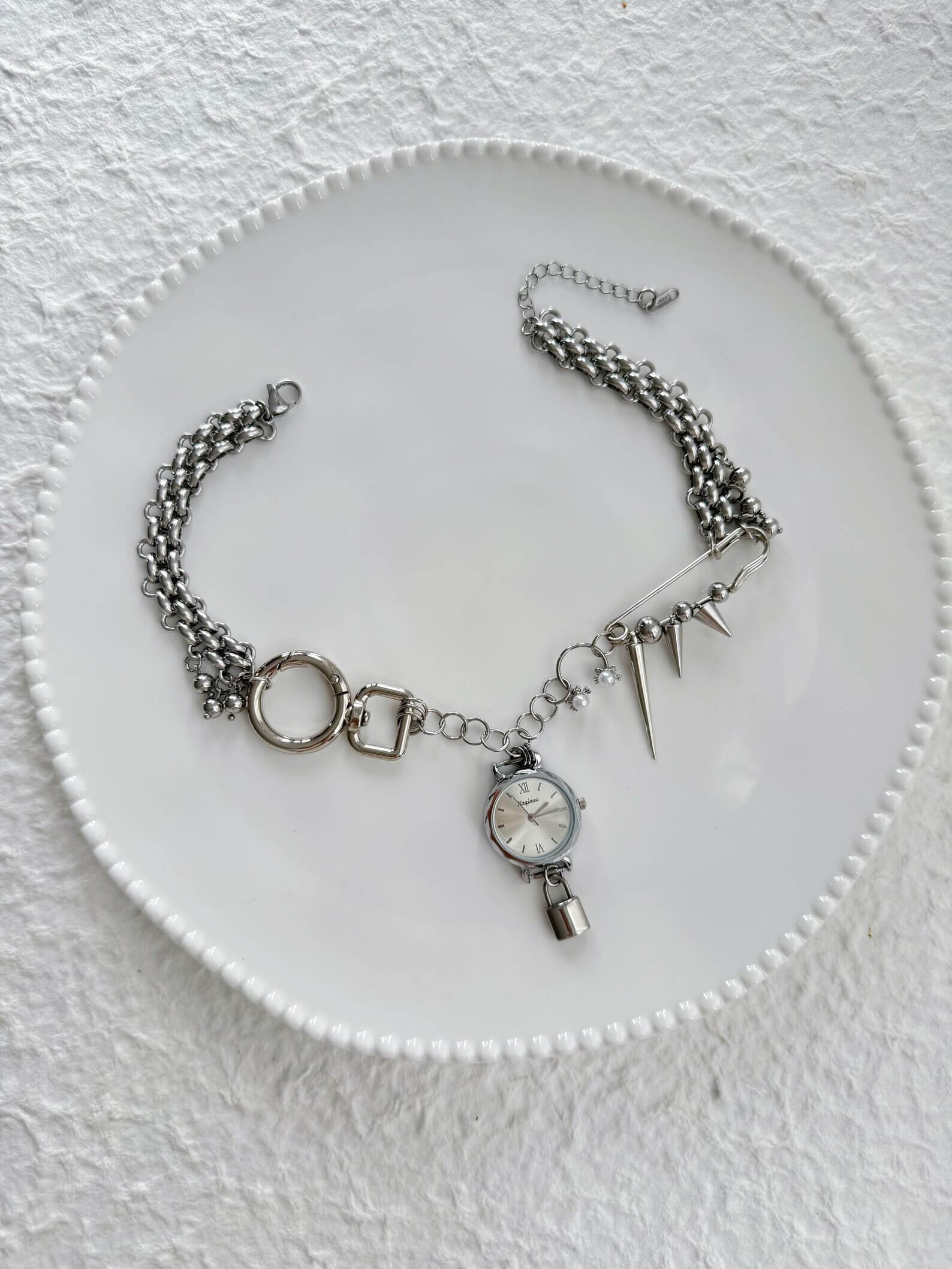 Classic Silver Punk Crystal Watch Pendant Necklace stylish watch choker necklace