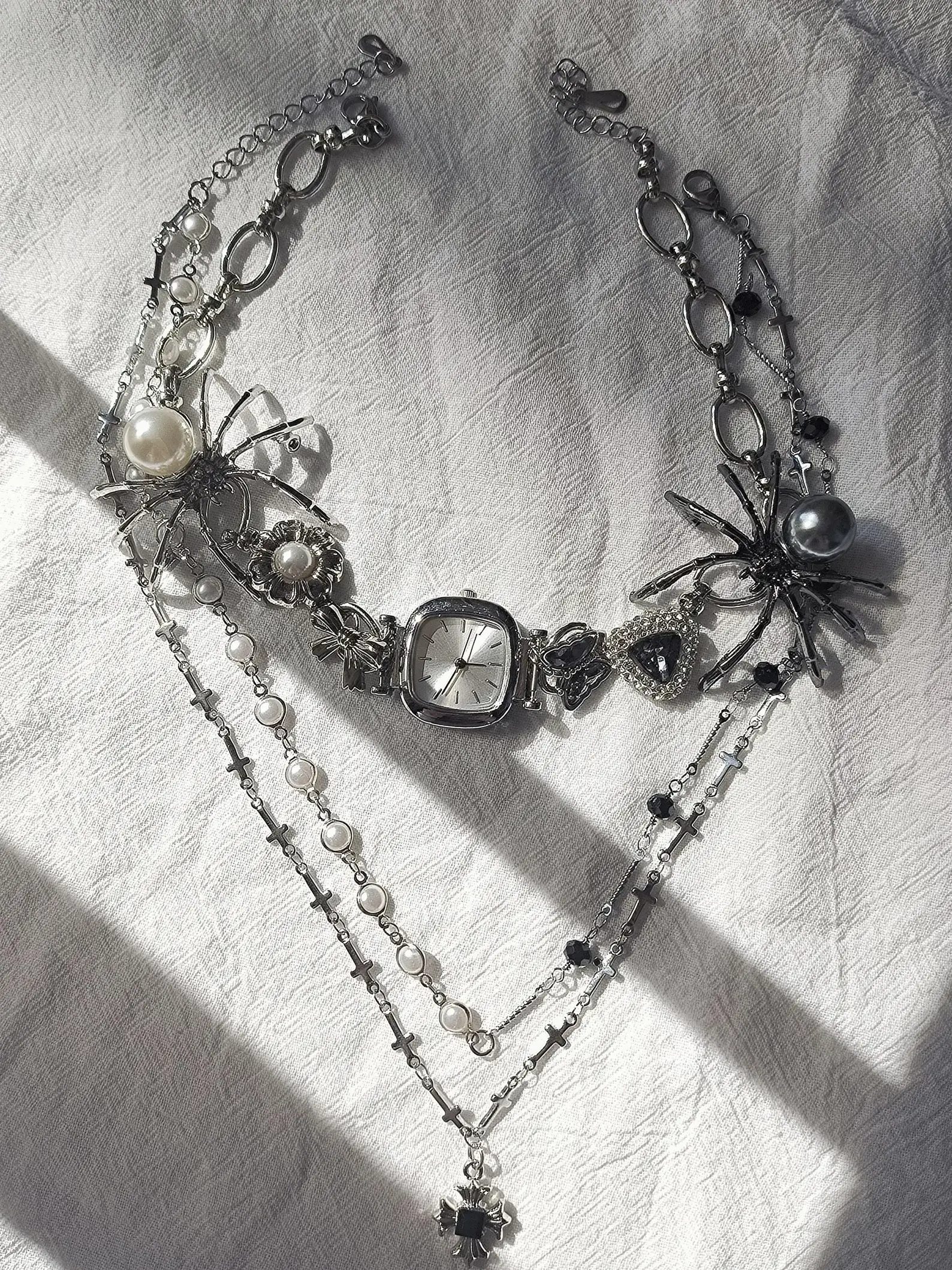 Celebrity Inspired Chrome Watch Pendant stylish watch choker necklace