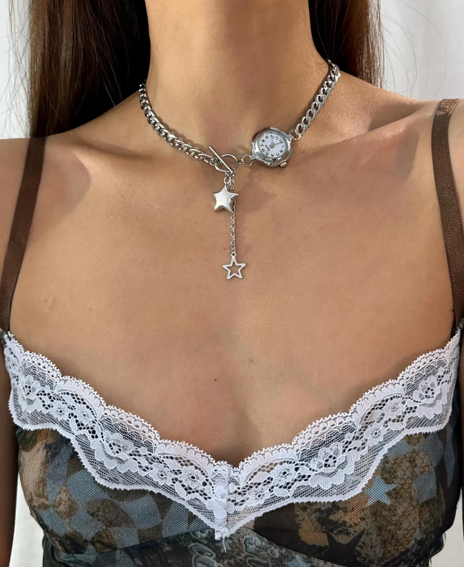 Bold Punk Leather Crystal Watch Choker stylish watch choker necklace