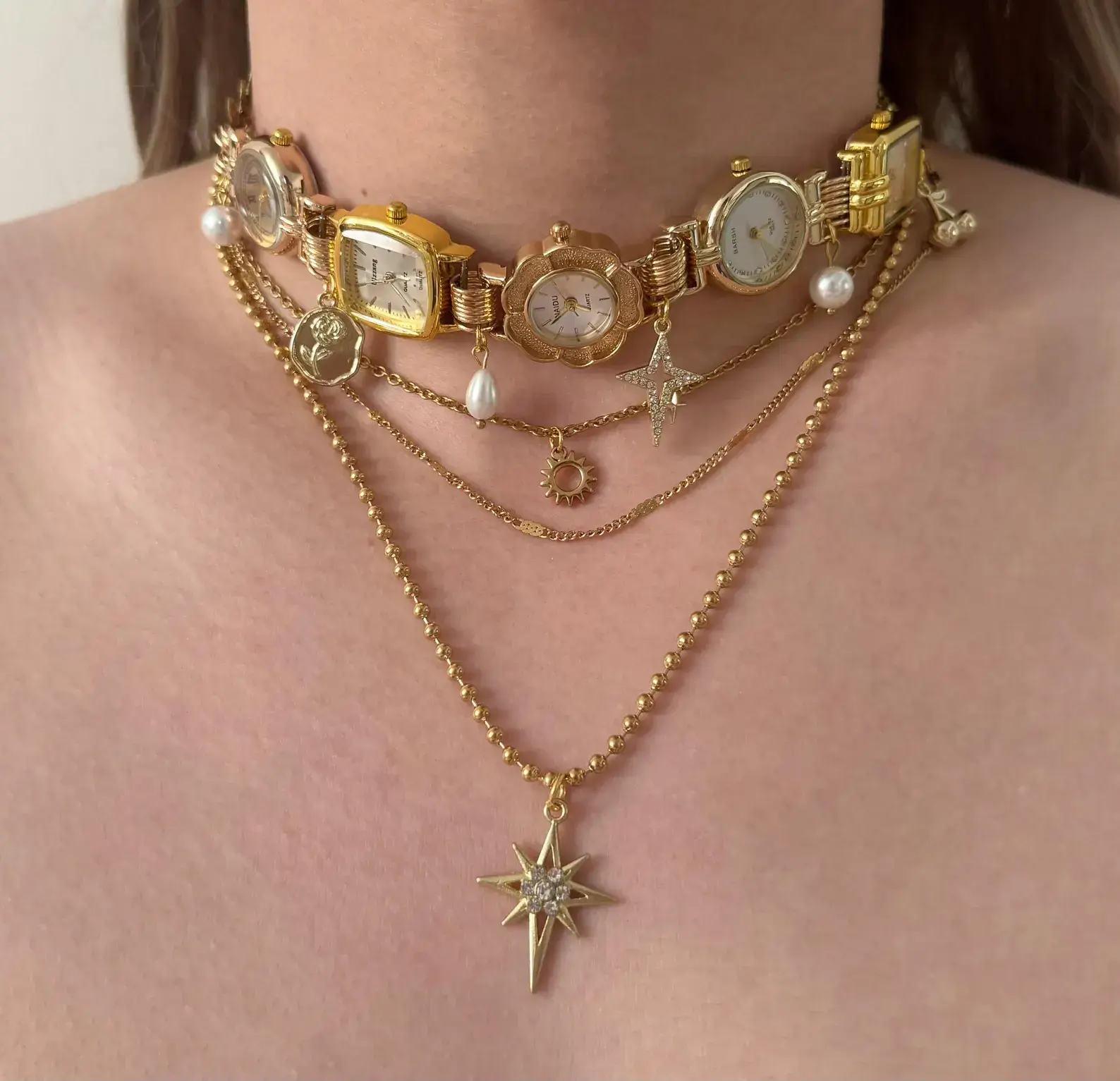 Luxury Chrome Cyberpunk Watch Necklace stylish watch choker necklace