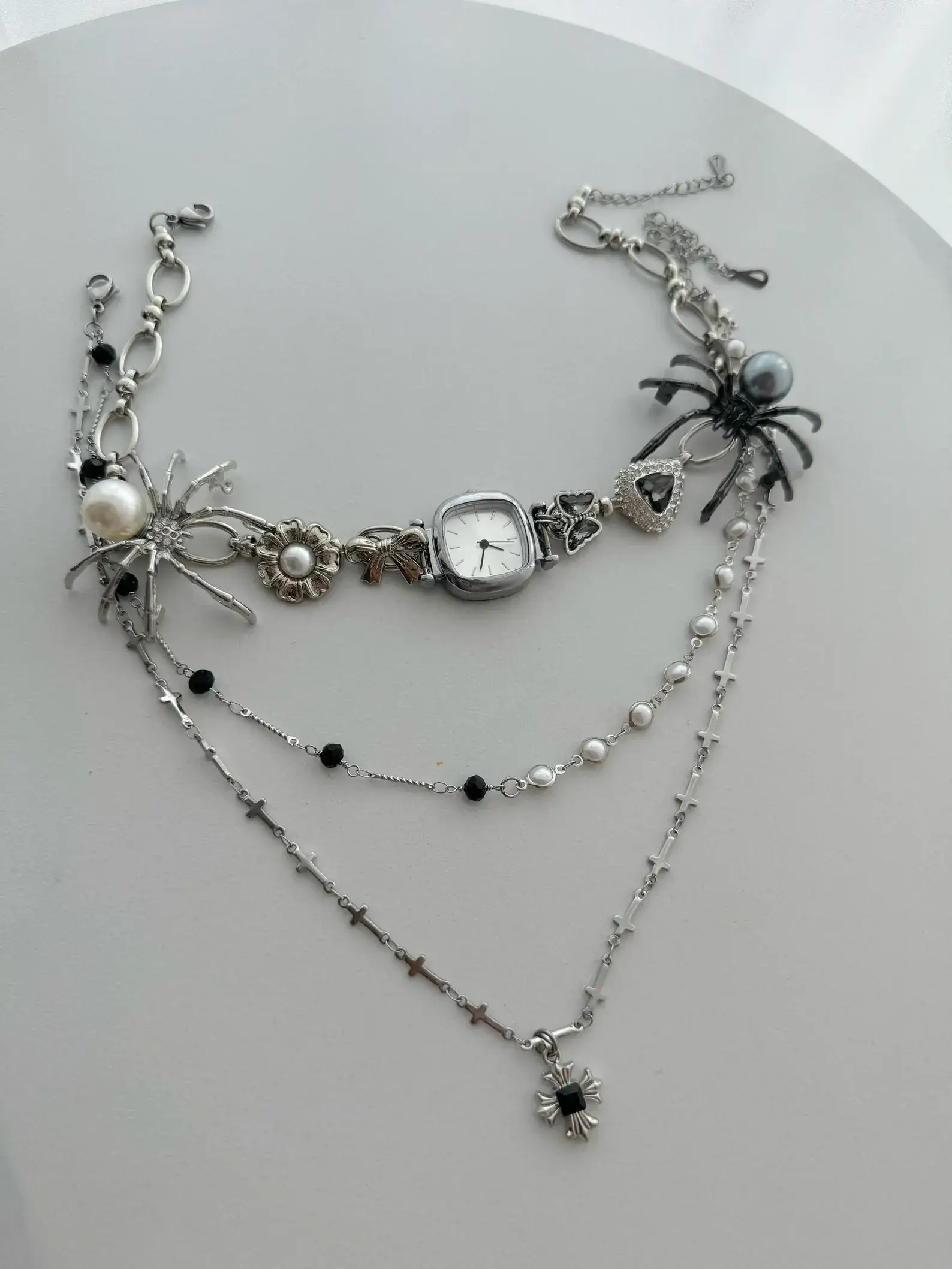 Celebrity Inspired Chrome Watch Pendant stylish watch choker necklace