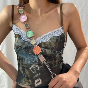 Gothic black chrome watch bag chain styled by BLACKPINK