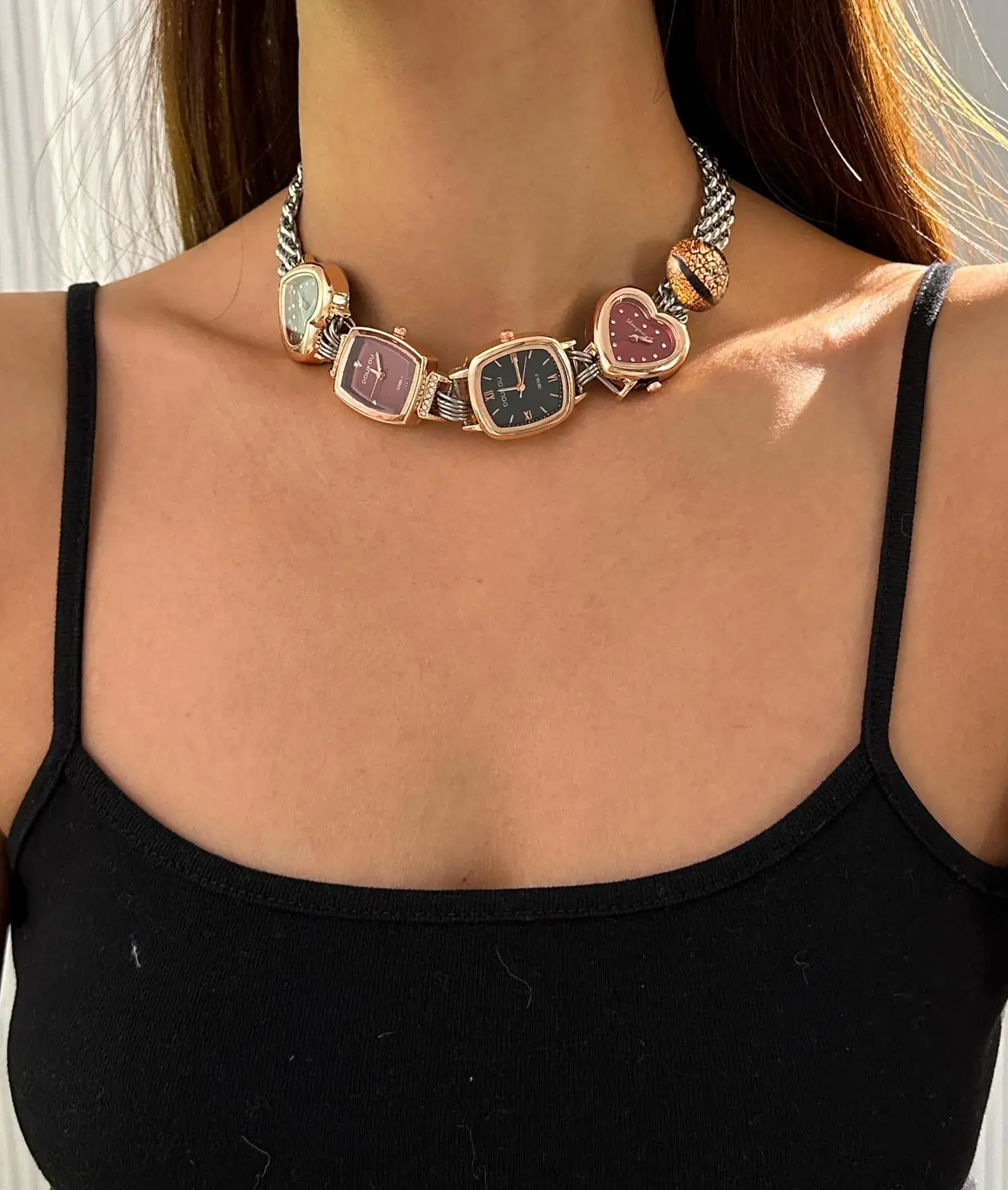 Bold Punk Crystal Watch Pendant Necklace stylish watch choker necklace