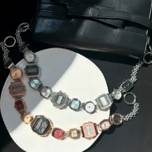 Cyberpunk stainless steel watch bag chain inspired by Dua Lipa