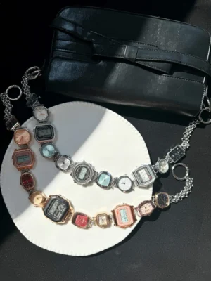 Cyberpunk stainless steel watch bag chain inspired by Dua Lipa