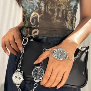 Handmade gothic pearl watch bag chain styled by Billie Eilish