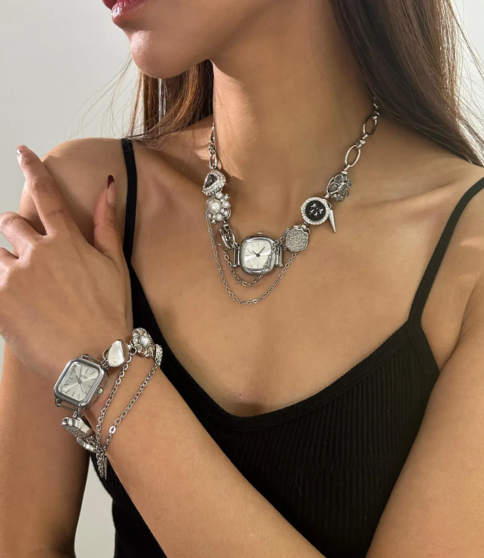 Classic Titanium Layered Watch Necklace stylish watch choker necklace
