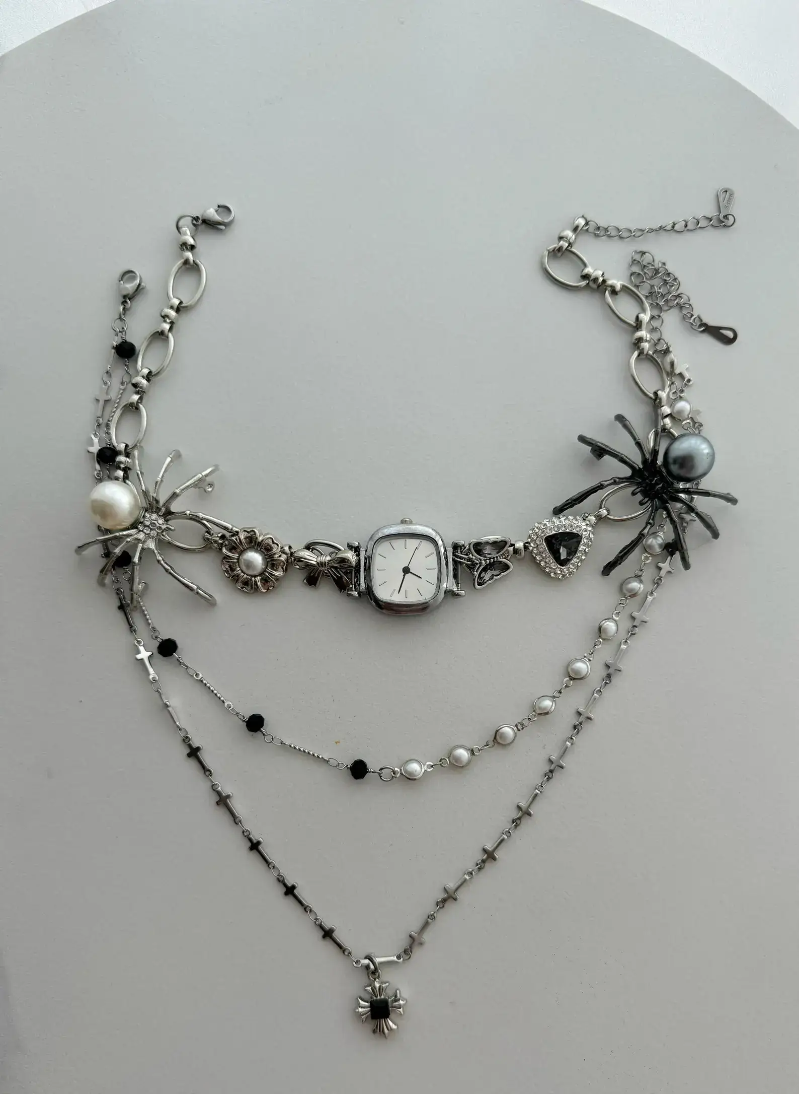 Celebrity Inspired Chrome Watch Pendant stylish watch choker necklace