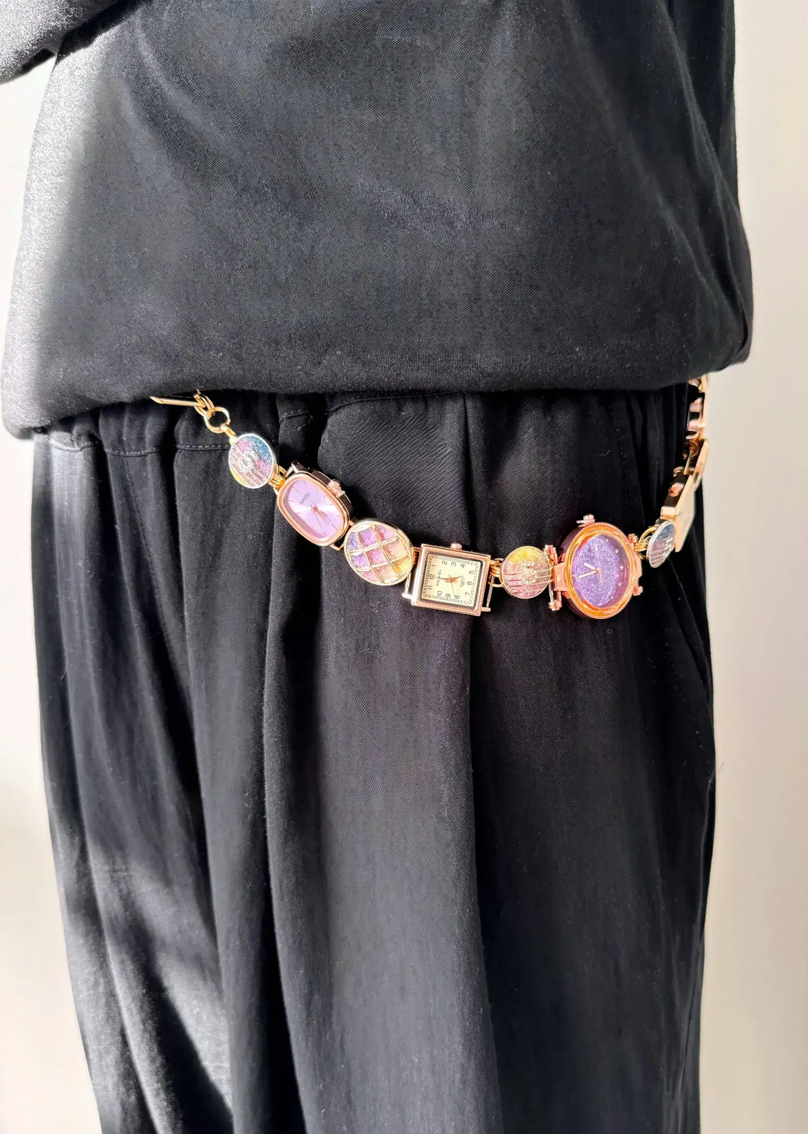 gold minimalist watch pants chain luxury streetwear jewelry