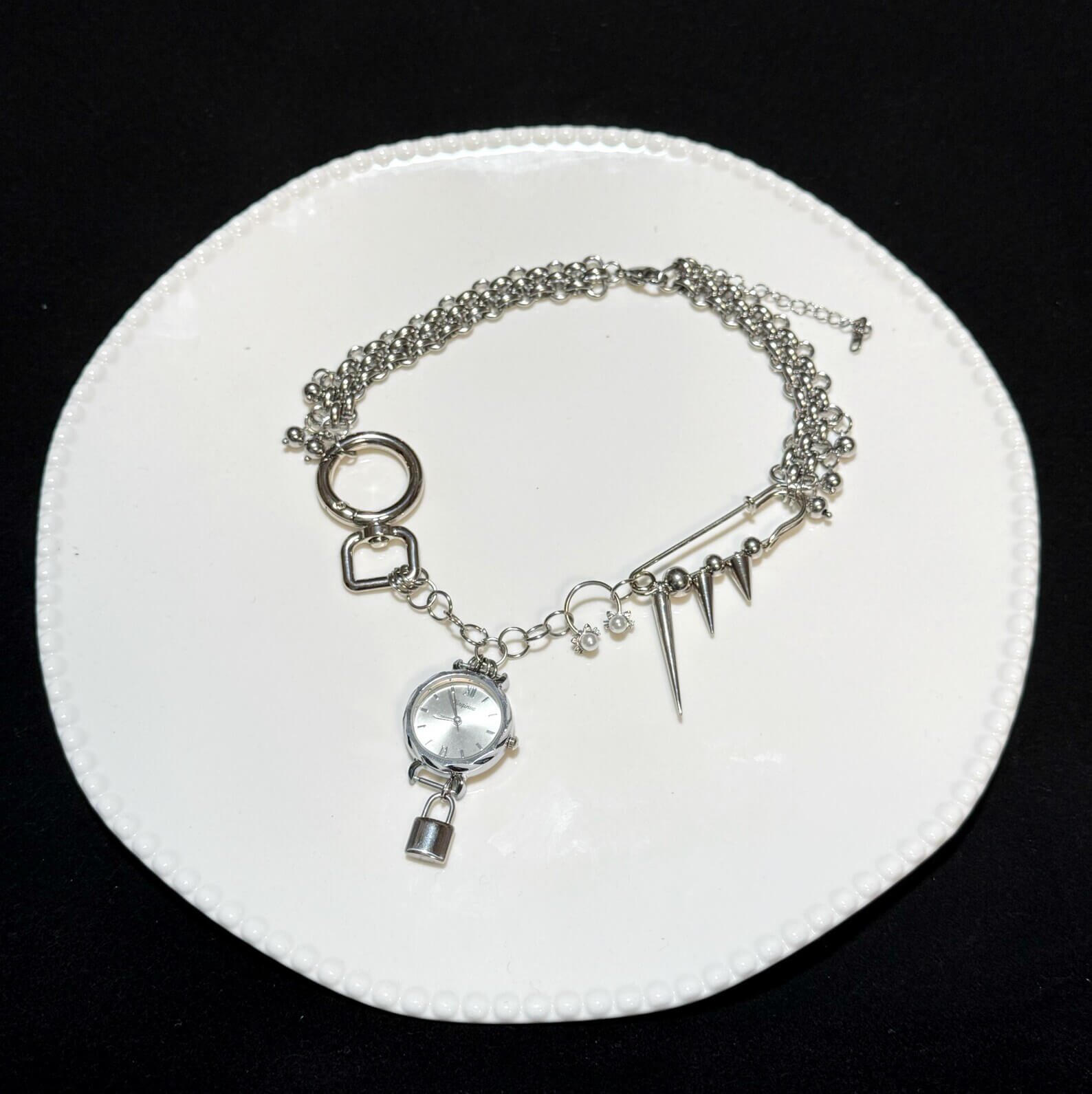 Classic Silver Punk Crystal Watch Pendant Necklace stylish watch choker necklace