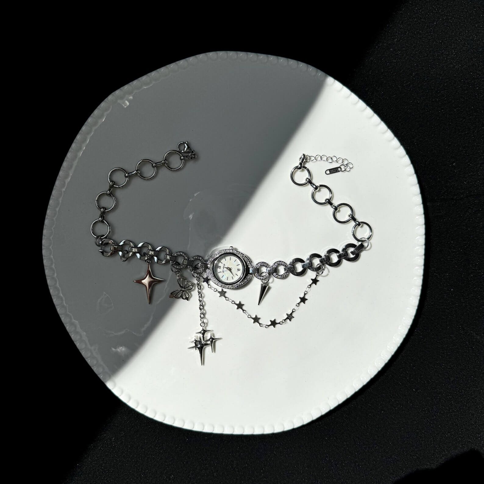 Luxury Chrome Cyberpunk Punk Handmade Multi-layer Watch Necklace stylish watch choker necklace