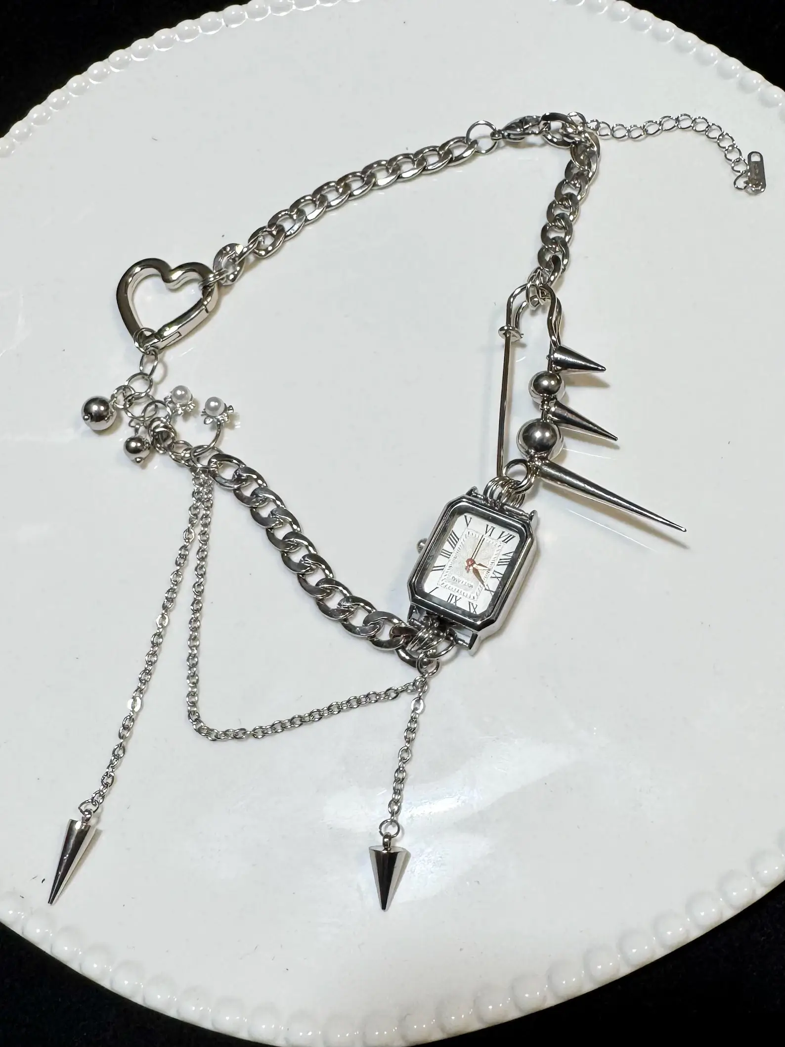 Boho Handmade Multi-layer Punk Neon Cyber Silver Watch Necklace stylish watch choker necklace