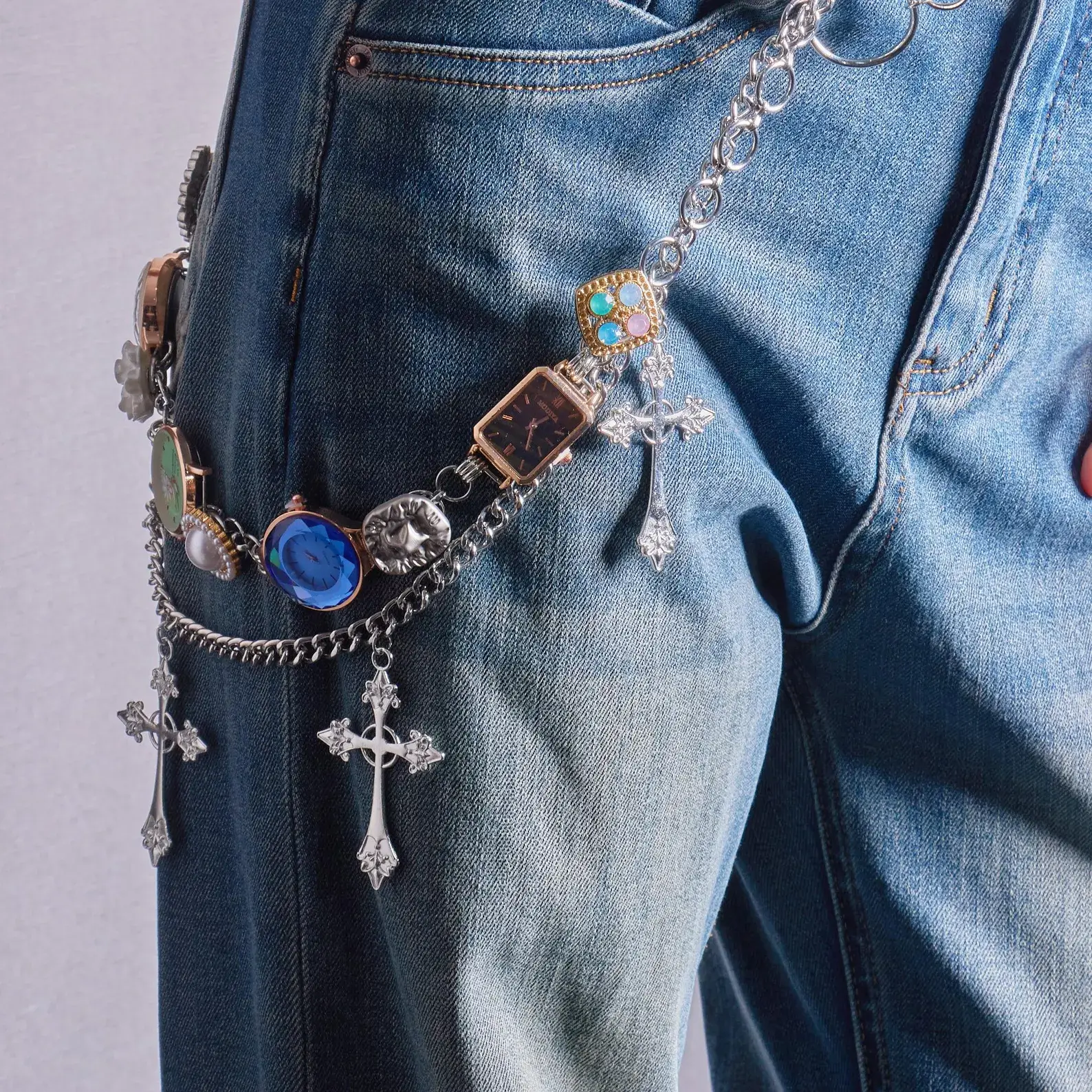 titanium y2k style watch pants chain cyberpunk streetwear jewelry