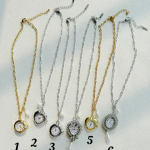 Boho Handmade Pearl Crystal Watch Necklace stylish watch choker necklace