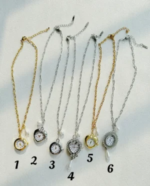 Boho Handmade Pearl Crystal Watch Necklace stylish watch choker necklace