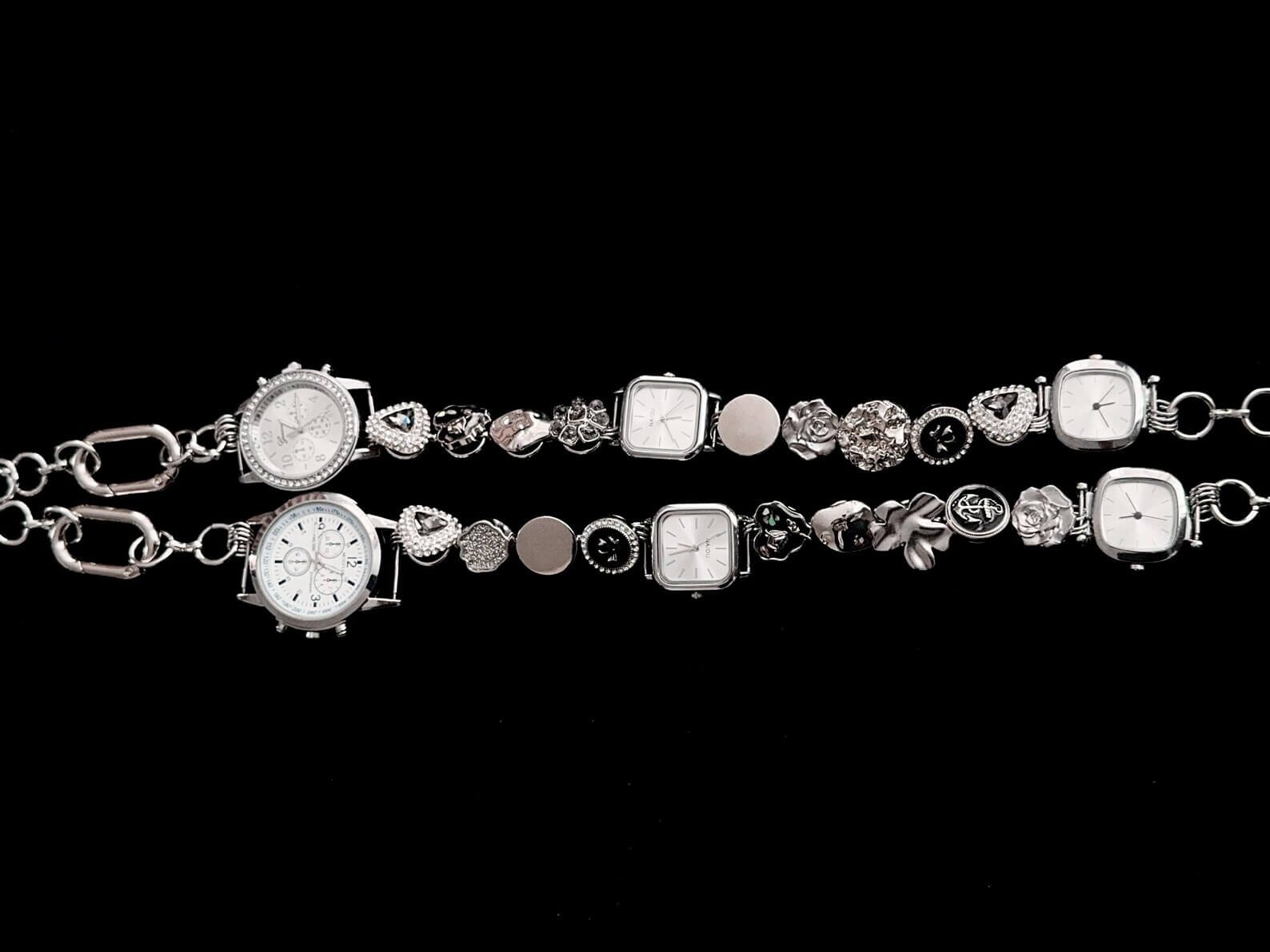 Steampunk silver watch bag chain styled by G-Dragon