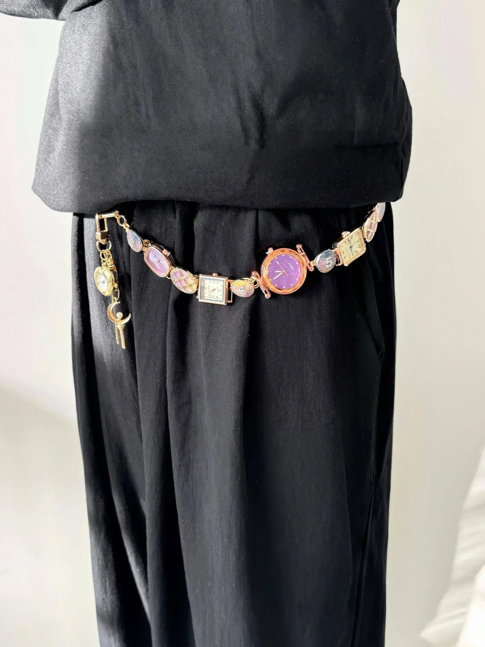 gold minimalist watch pants chain luxury streetwear jewelry