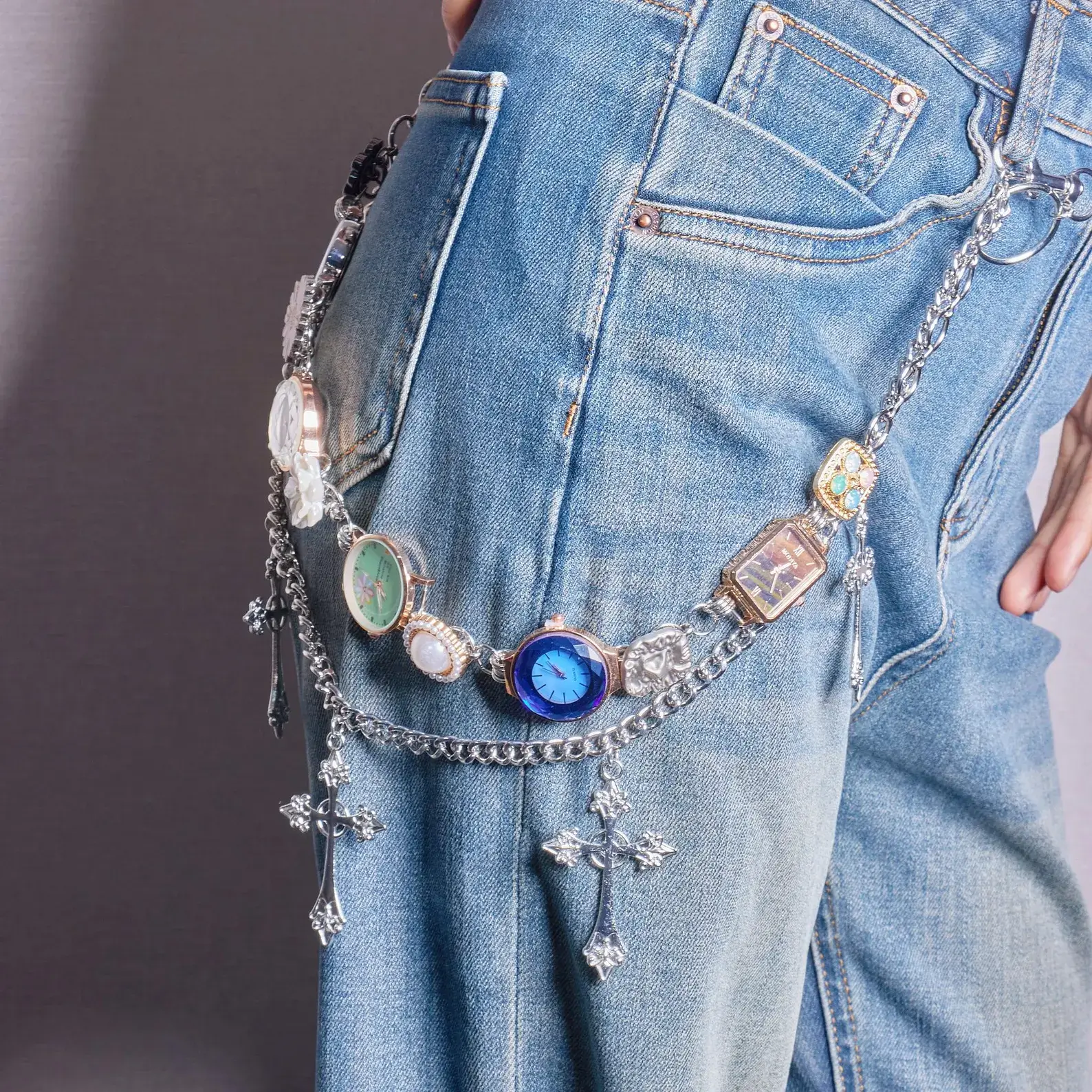 titanium y2k style watch pants chain cyberpunk streetwear jewelry