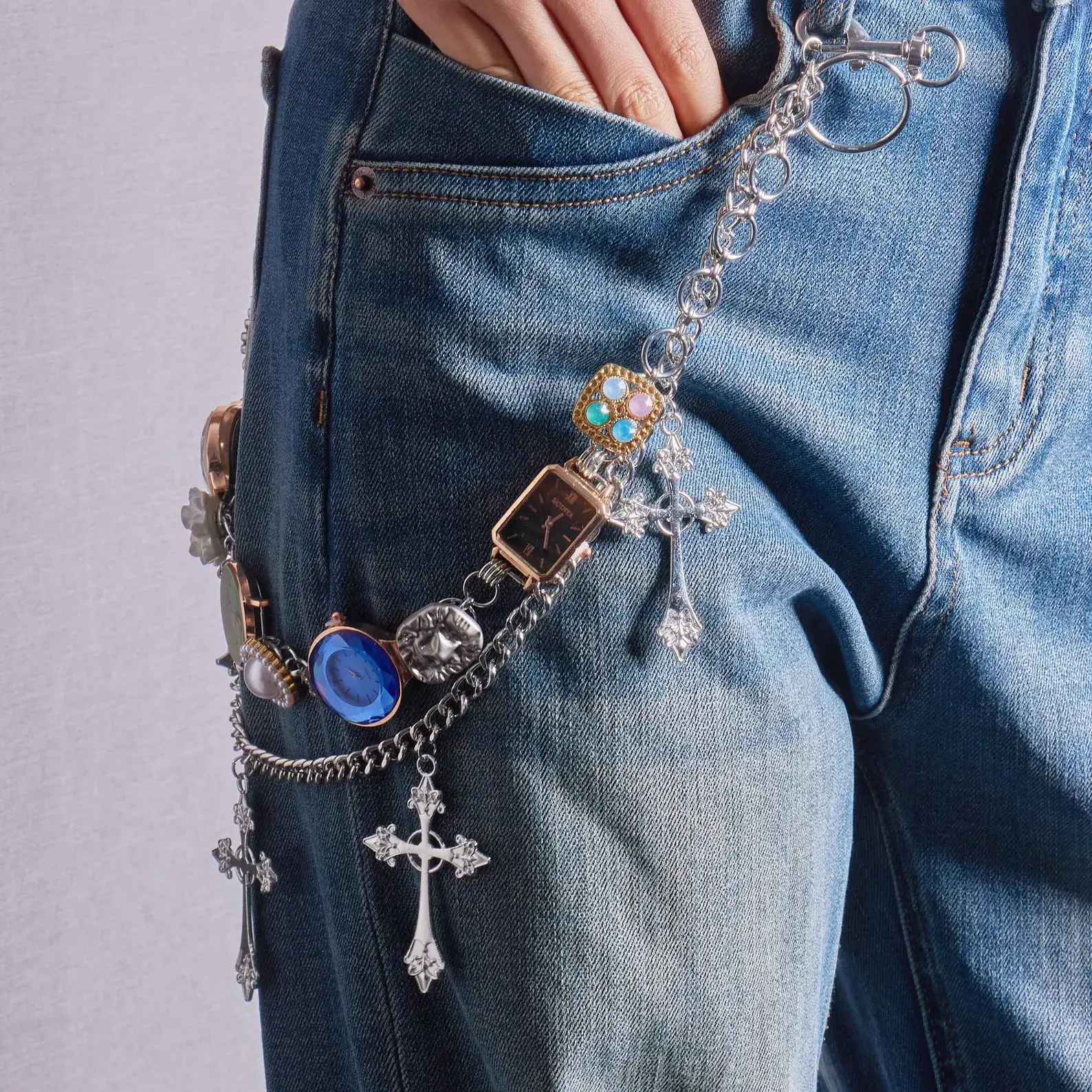 titanium y2k style watch pants chain cyberpunk streetwear jewelry