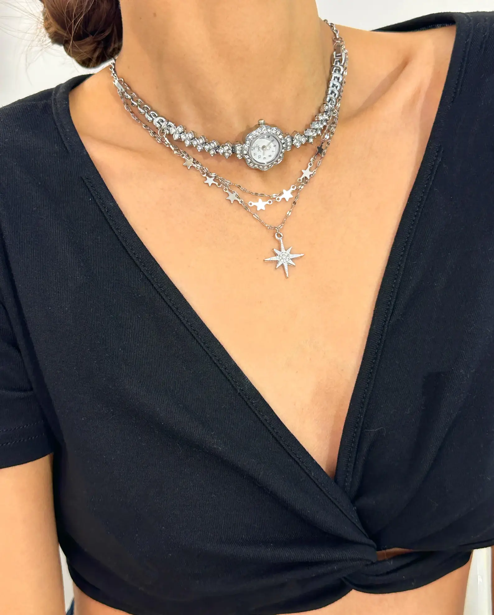 Minimalist Silver Cyberpunk Watch Necklace stylish watch choker necklace