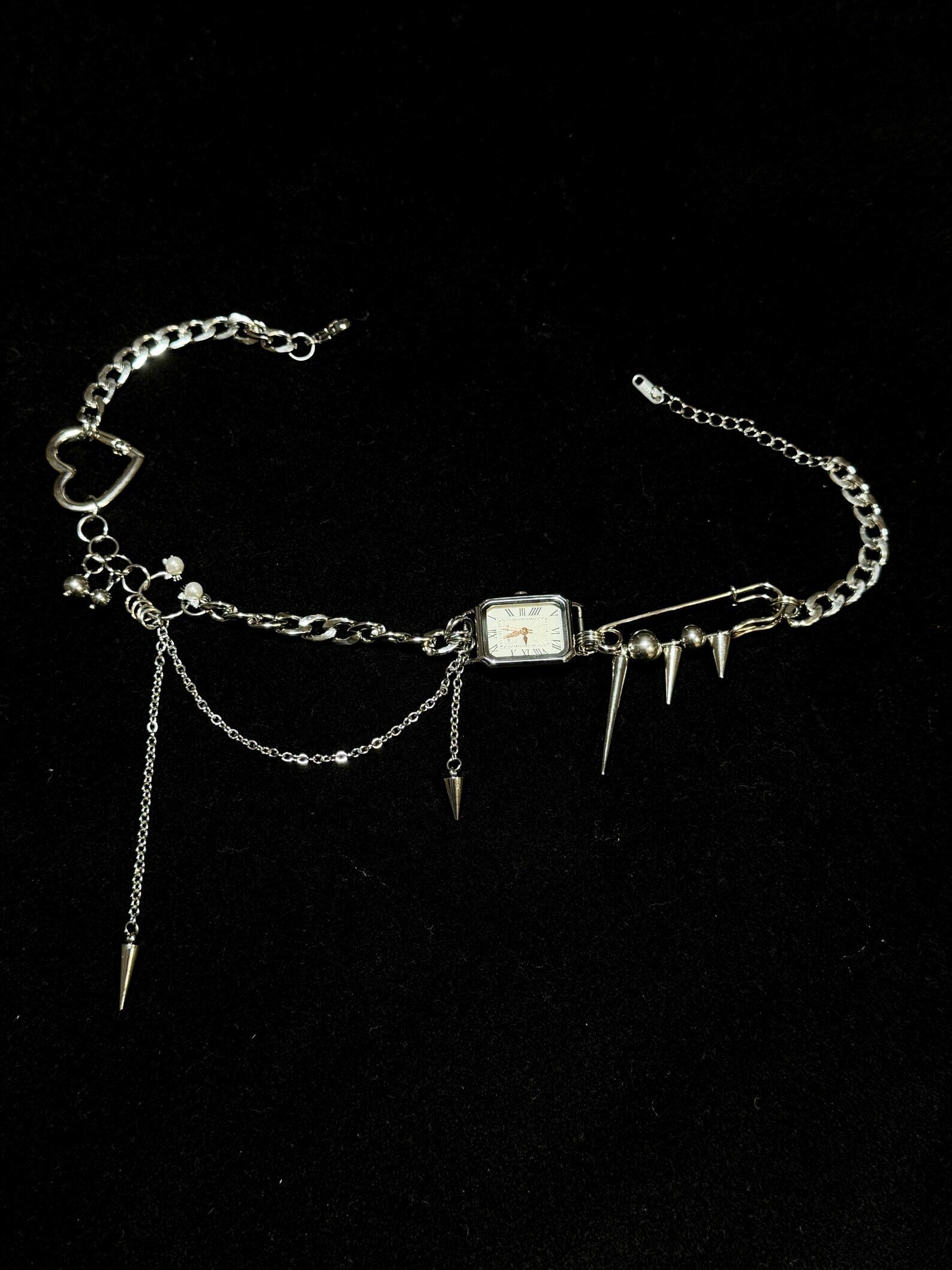 Boho Handmade Multi-layer Punk Neon Cyber Silver Watch Necklace stylish watch choker necklace