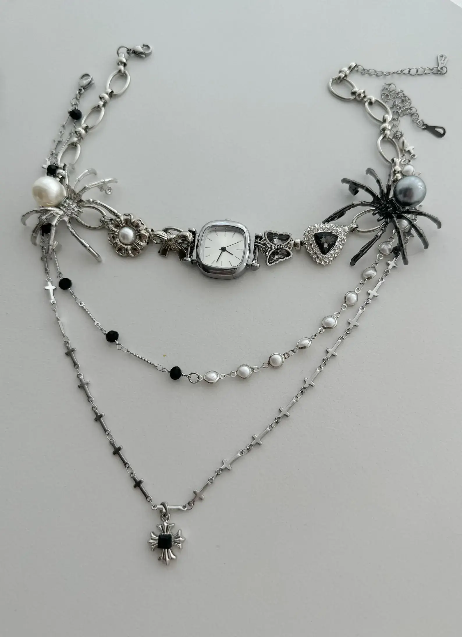 Celebrity Inspired Chrome Watch Pendant stylish watch choker necklace