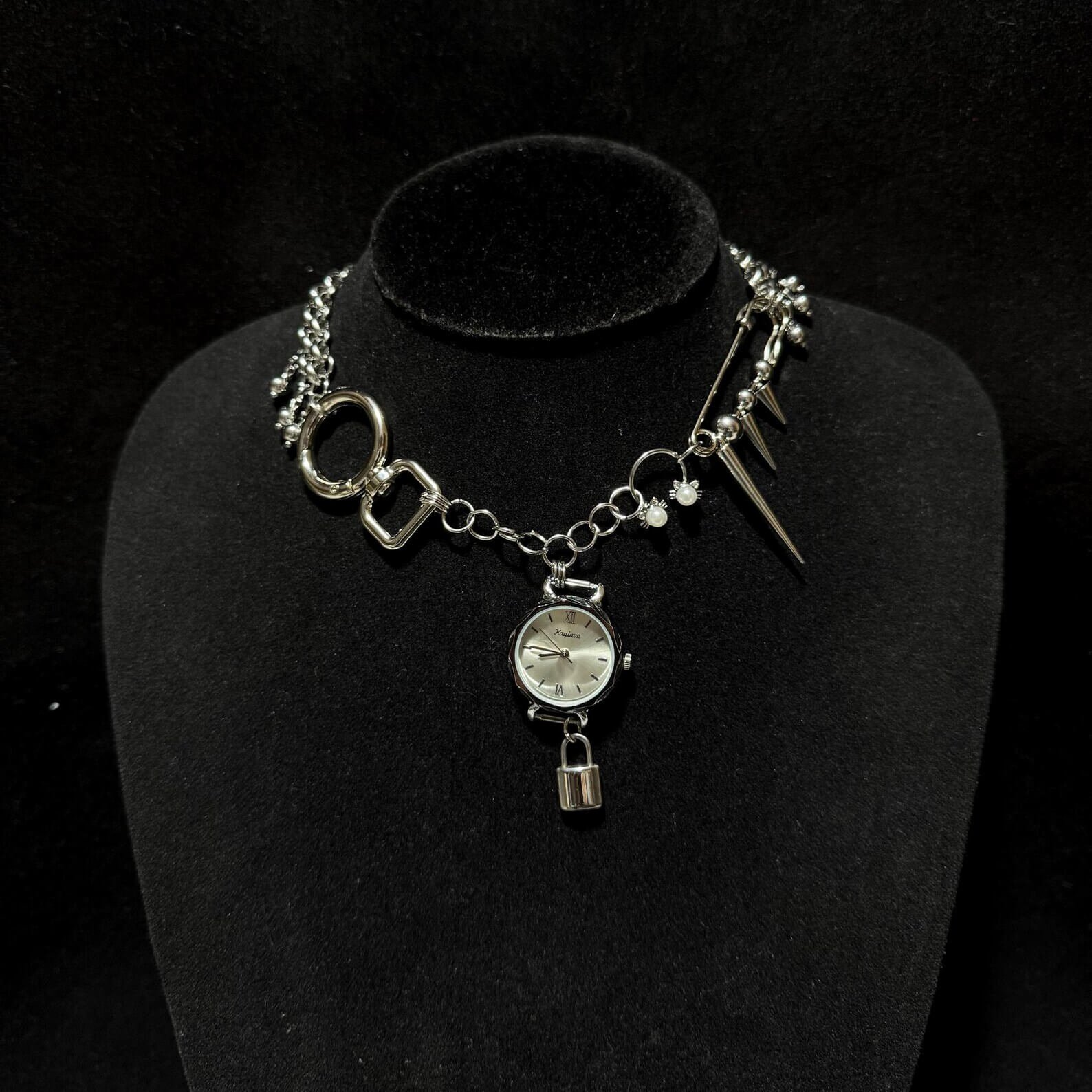 Classic Silver Punk Crystal Watch Pendant Necklace stylish watch choker necklace