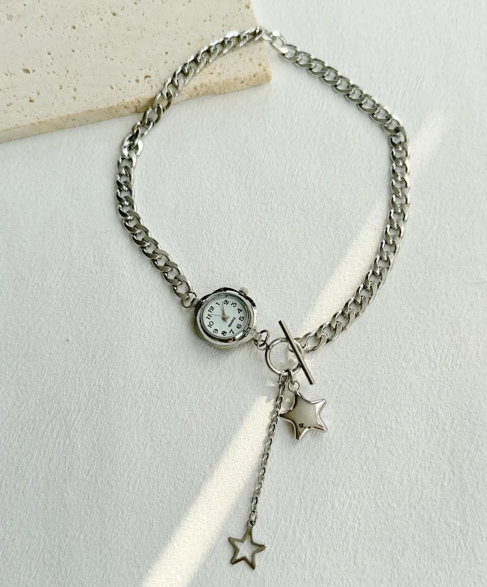 Bold Punk Leather Crystal Watch Choker stylish watch choker necklace