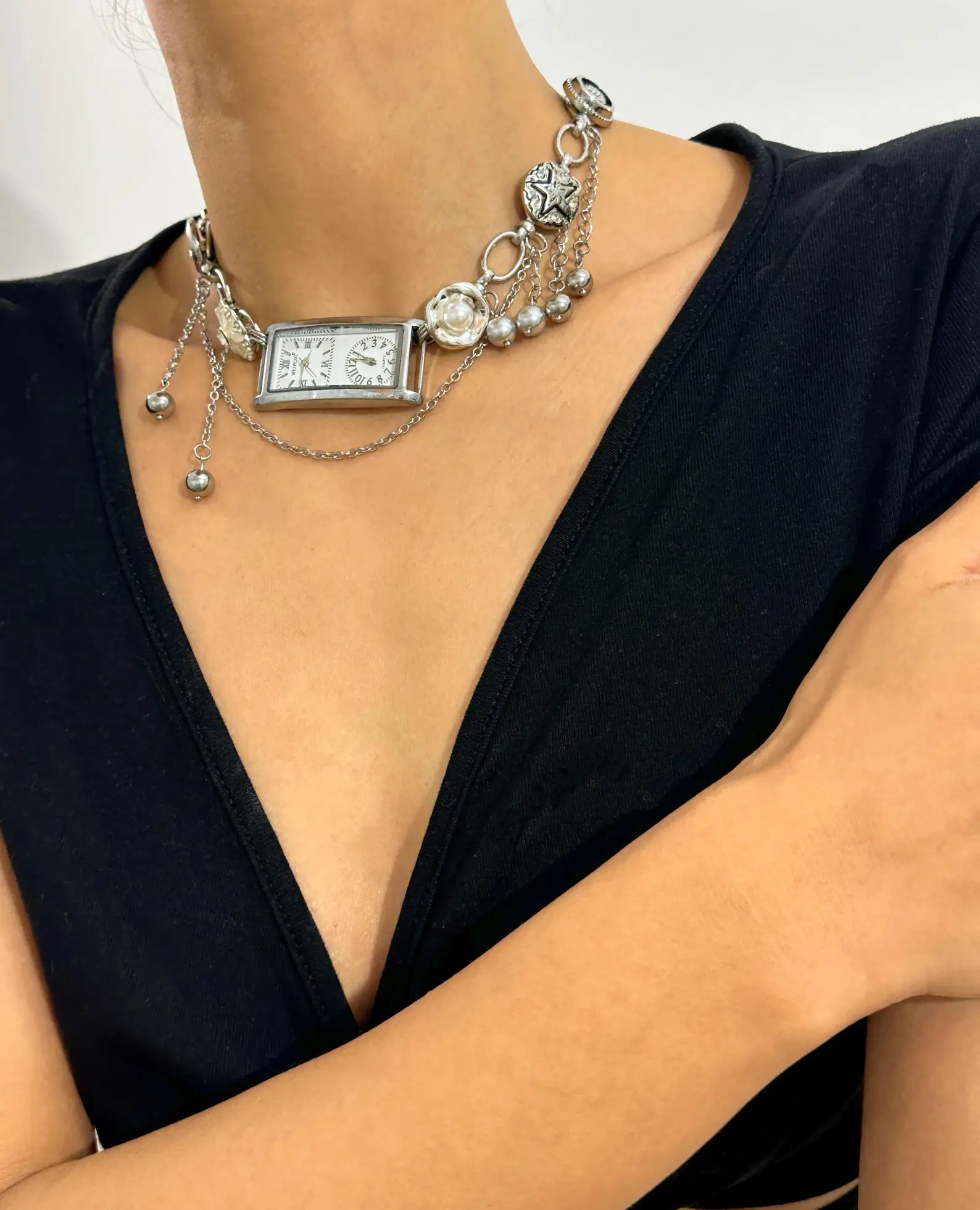 Boho Crystal Punk Handmade Watch Necklace stylish watch choker necklace