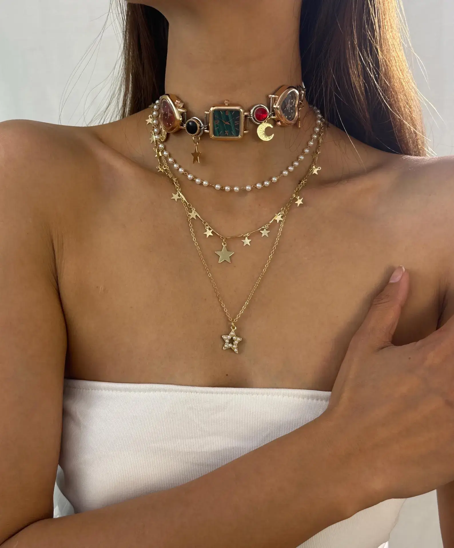 Casual Stainless Steel Punk Watch Necklace stylish watch choker necklace