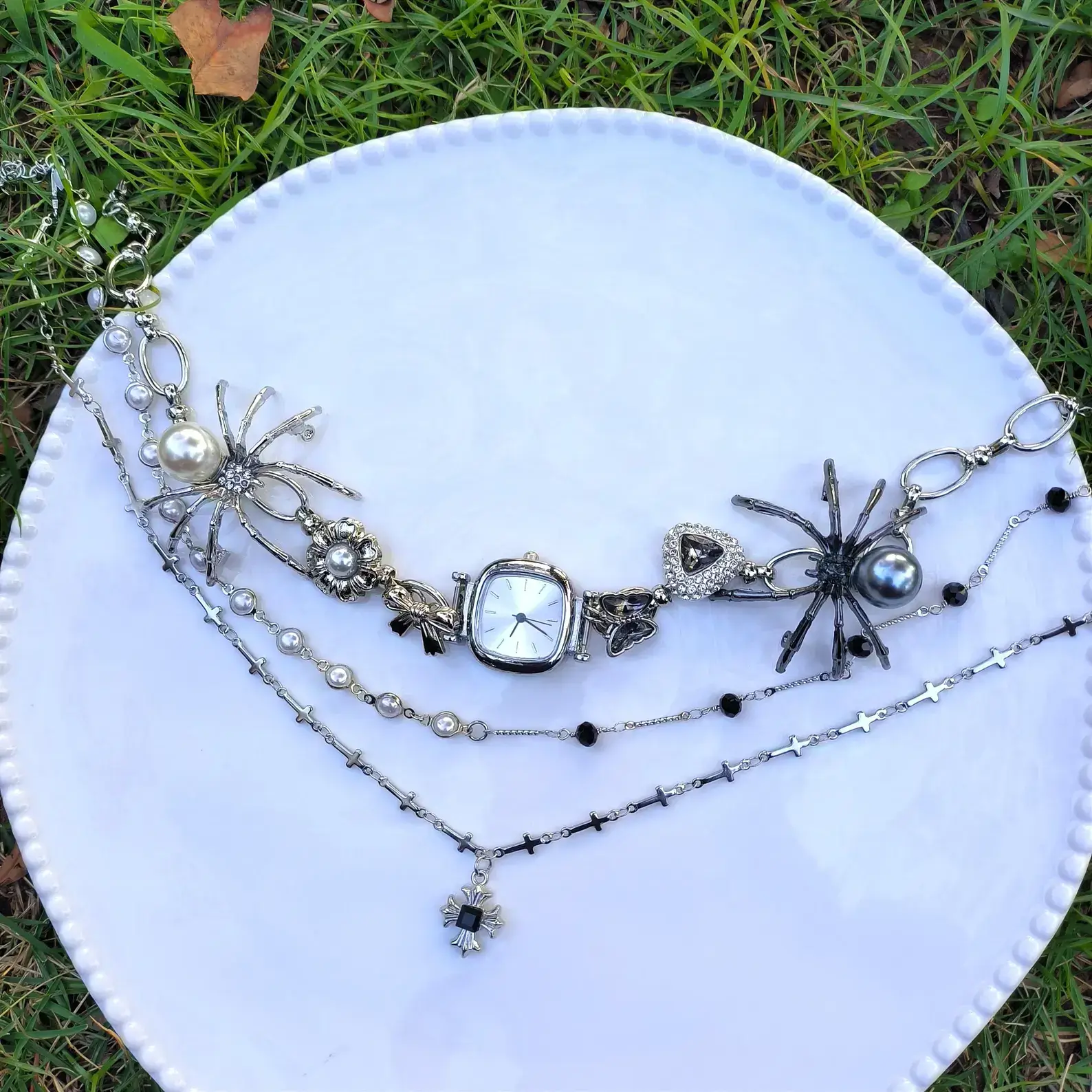 Celebrity Inspired Chrome Watch Pendant stylish watch choker necklace