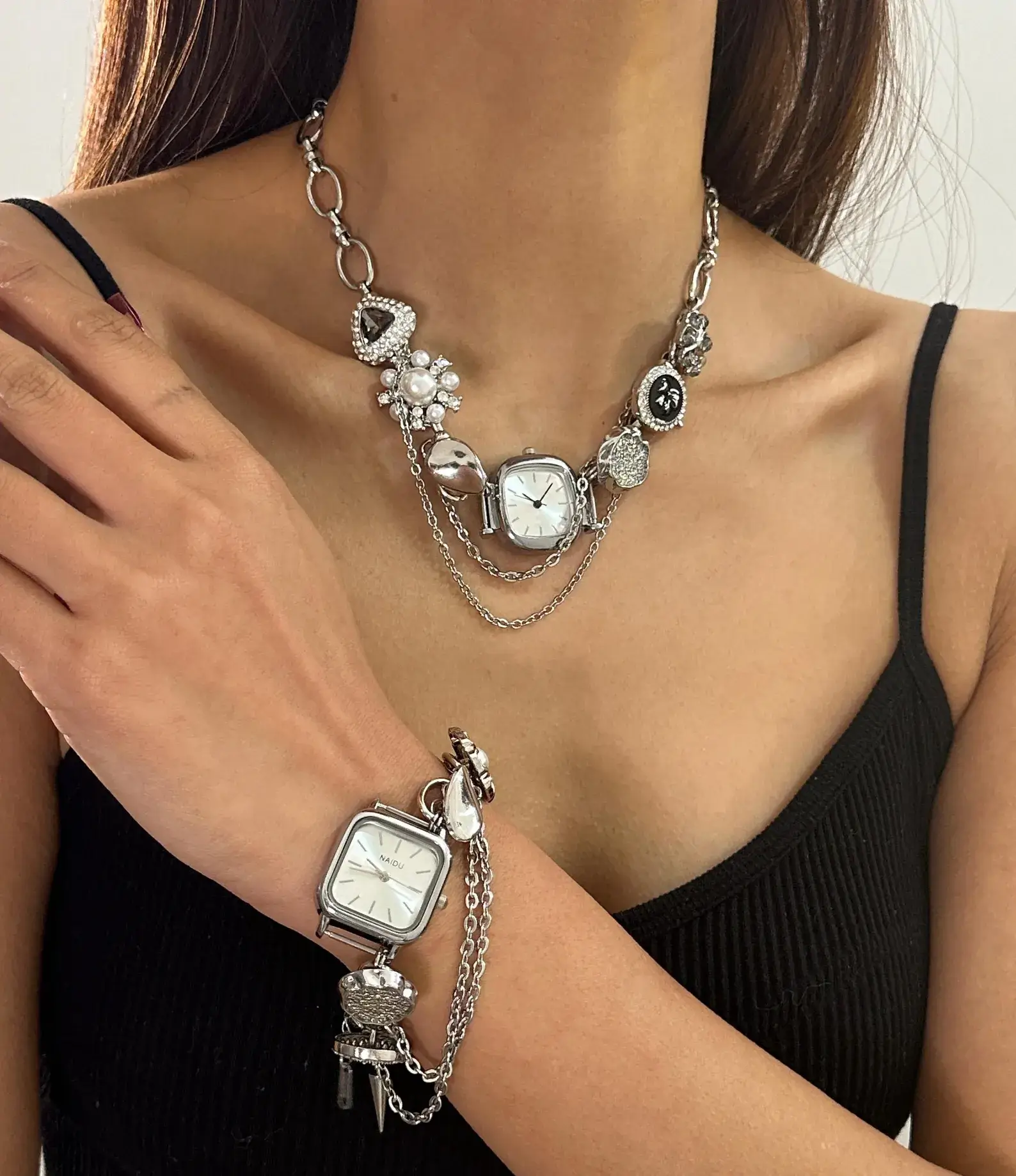 Classic Titanium Layered Watch Necklace stylish watch choker necklace