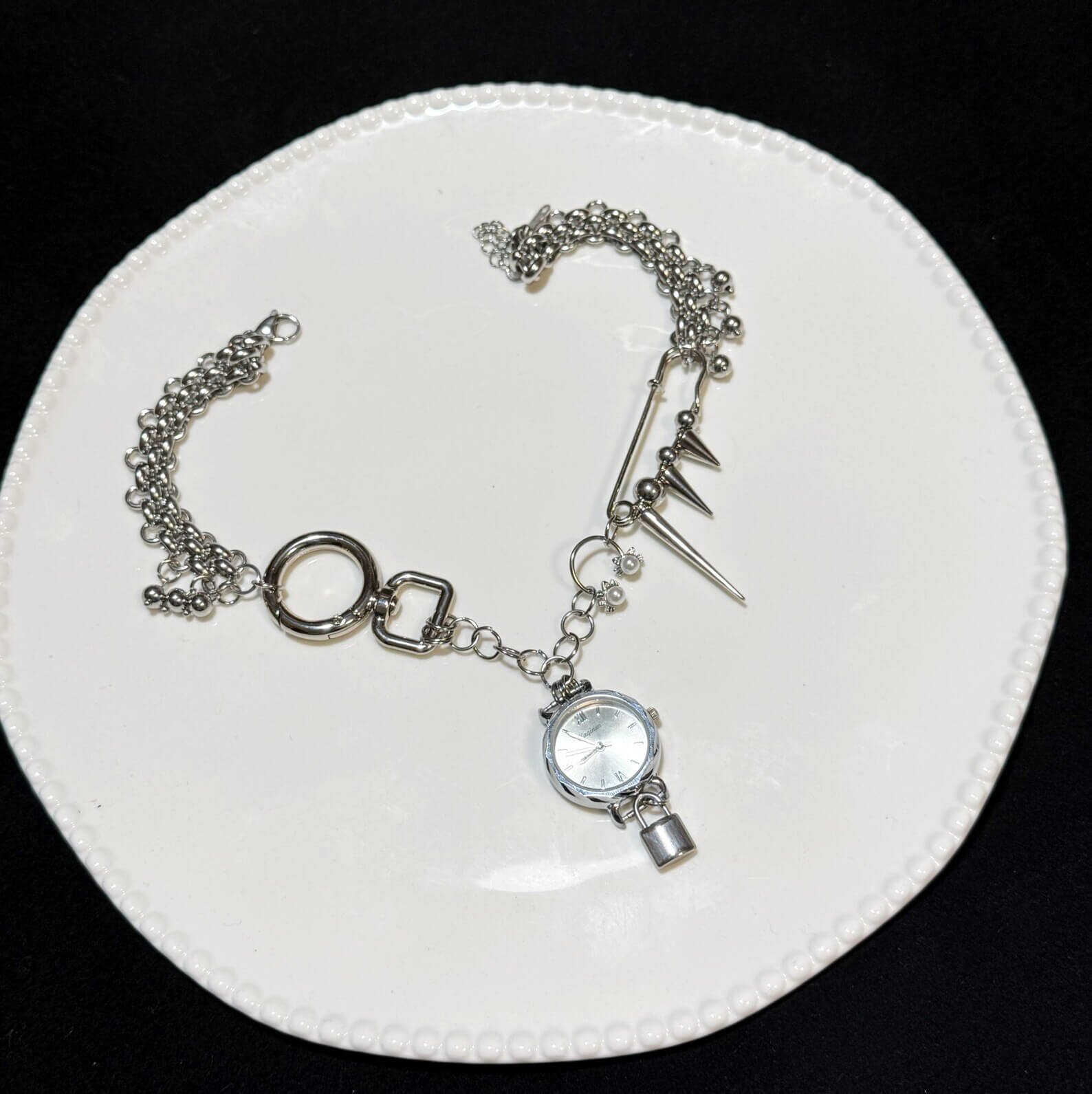 Classic Silver Punk Crystal Watch Pendant Necklace stylish watch choker necklace