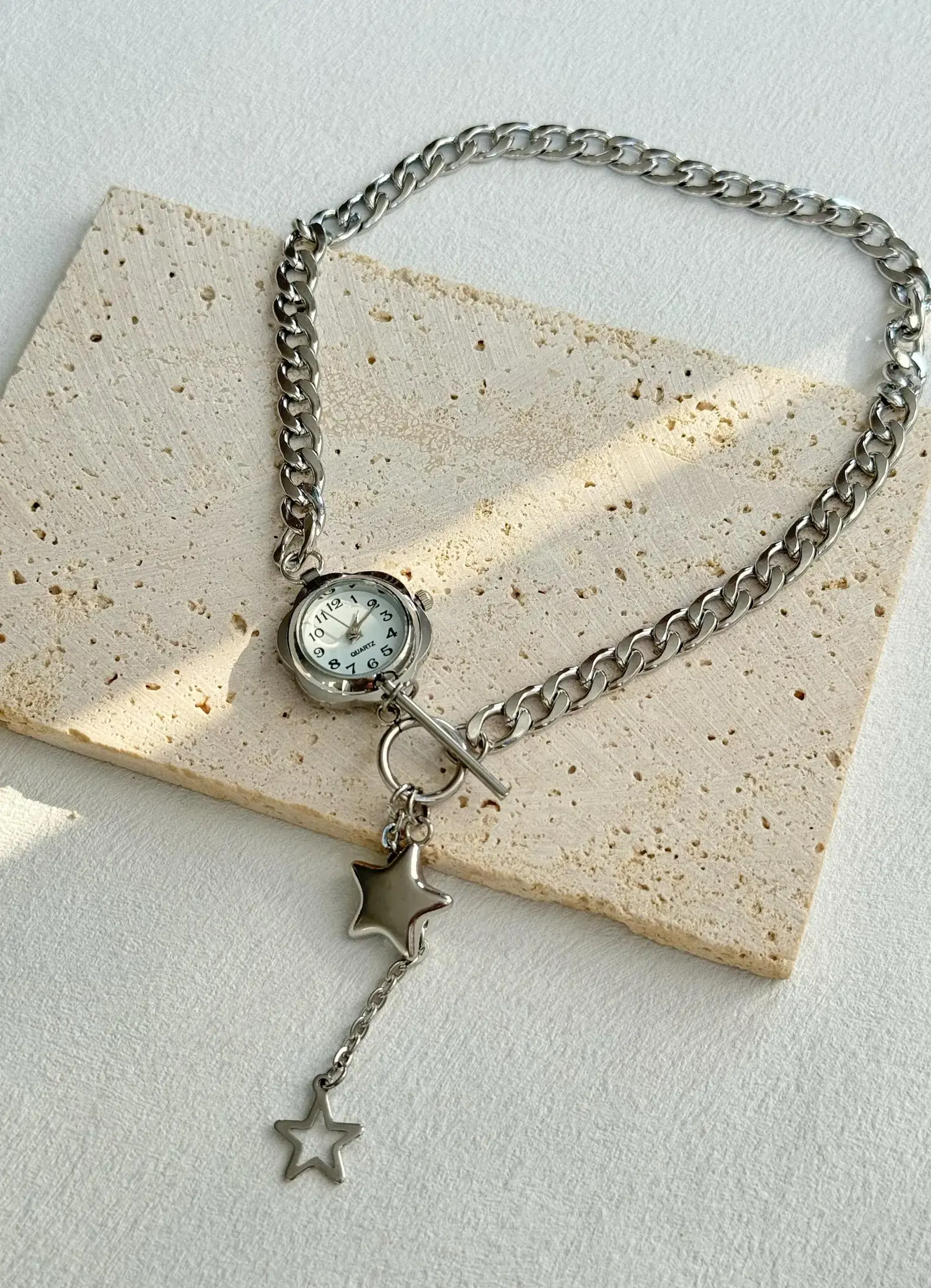 Bold Punk Leather Crystal Watch Choker stylish watch choker necklace