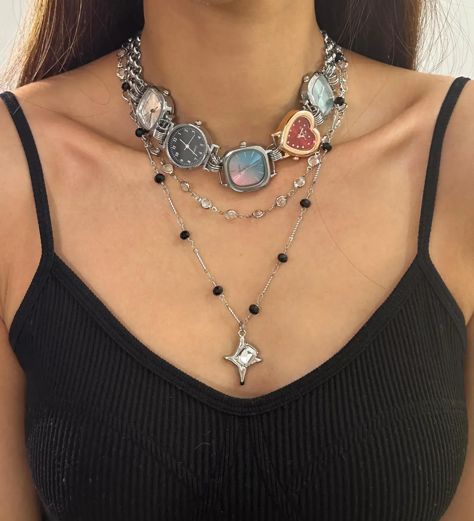 Unique Handmade Layered Watch Necklace stylish watch choker necklace