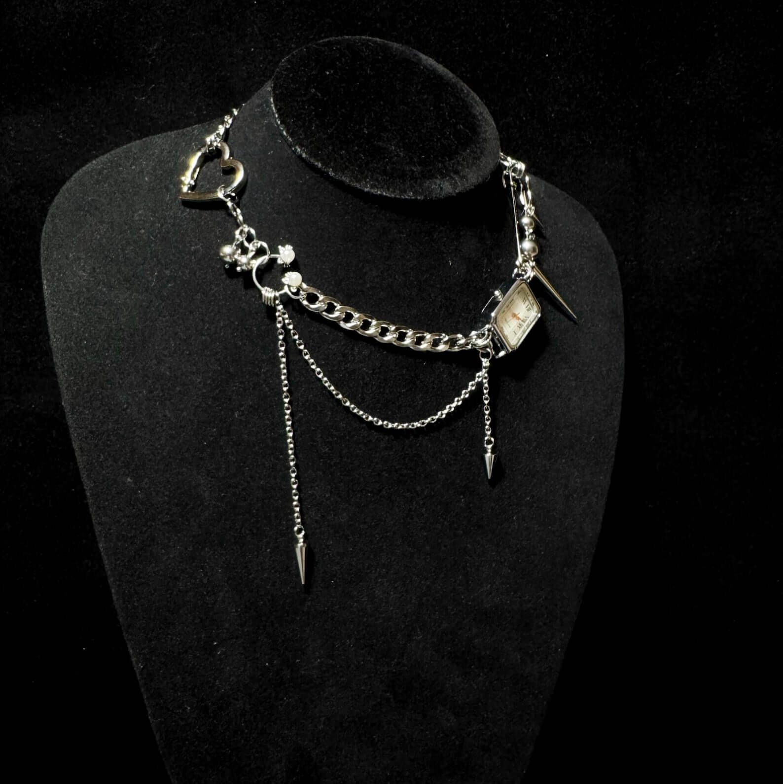 Boho Handmade Multi-layer Punk Neon Cyber Silver Watch Necklace stylish watch choker necklace