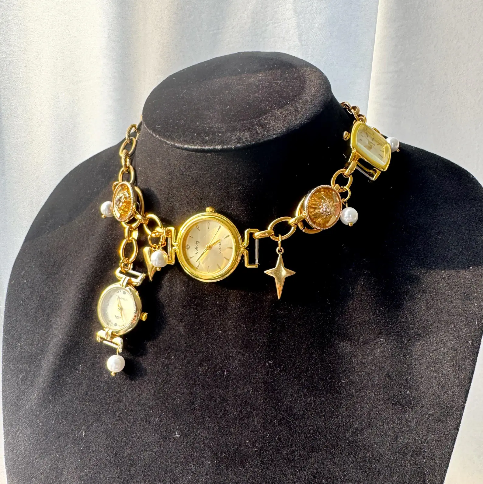 Bold Gothic Black Handmade Punk Watch Pendant Necklace stylish watch choker necklace