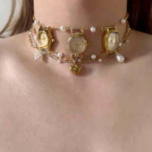 Boho Handmade Crystal Watch Choker stylish watch choker necklace