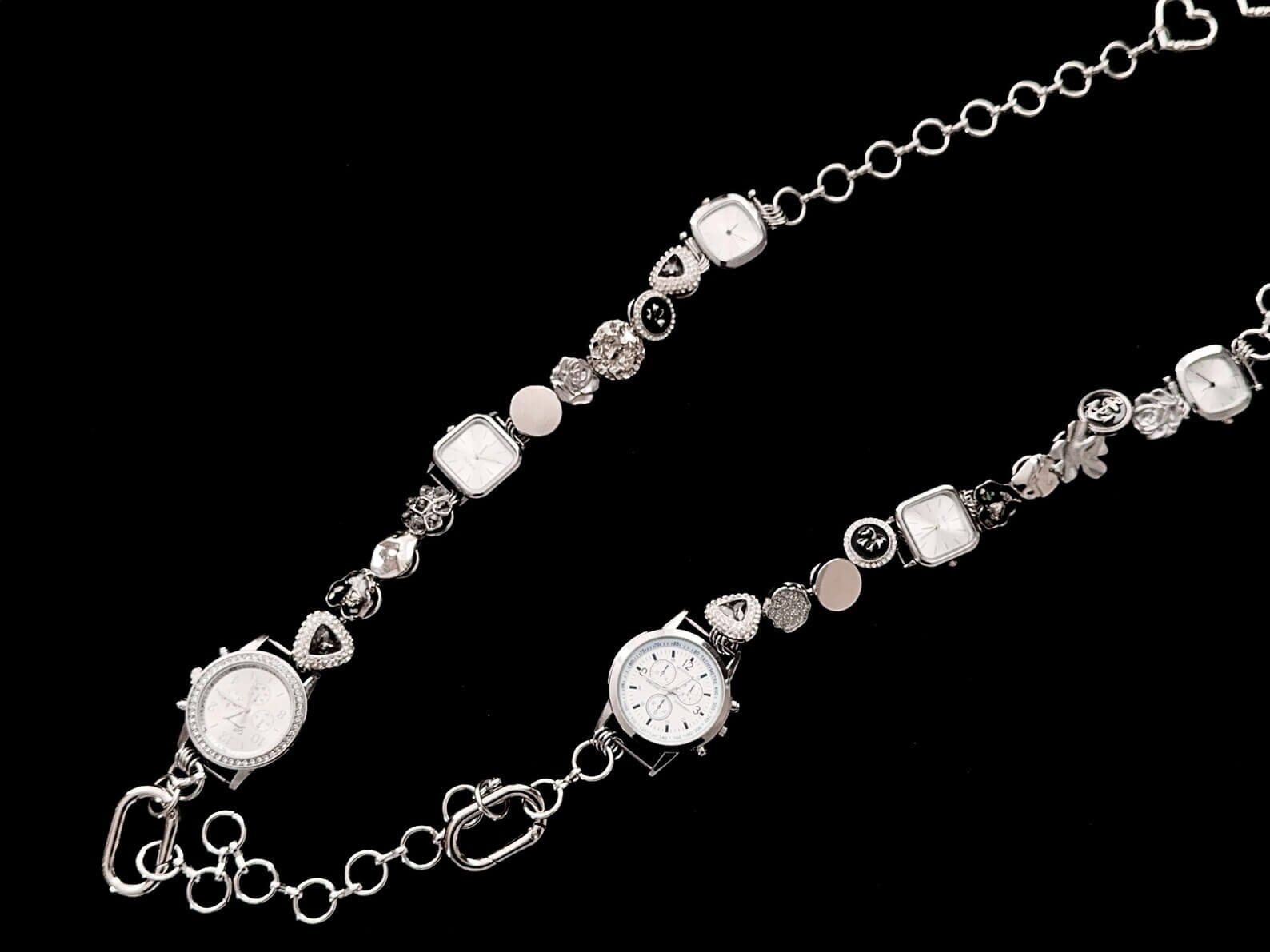 Steampunk silver watch bag chain styled by G-Dragon