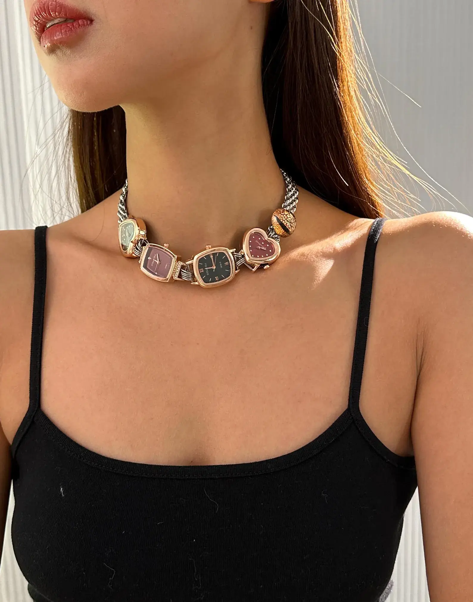 Bold Punk Crystal Watch Pendant Necklace stylish watch choker necklace