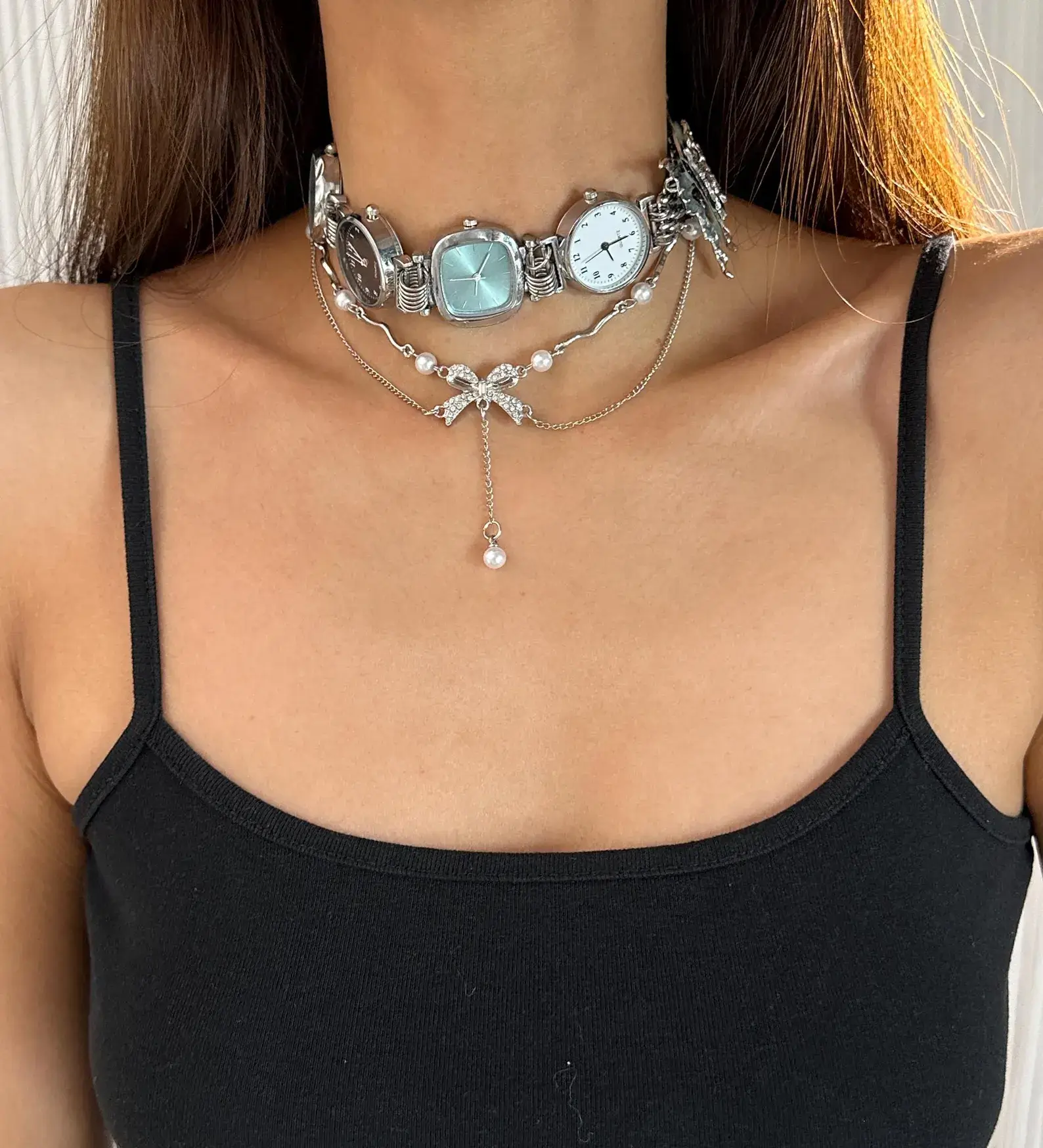 Luxury Chrome Punk Watch Necklace stylish watch choker necklace