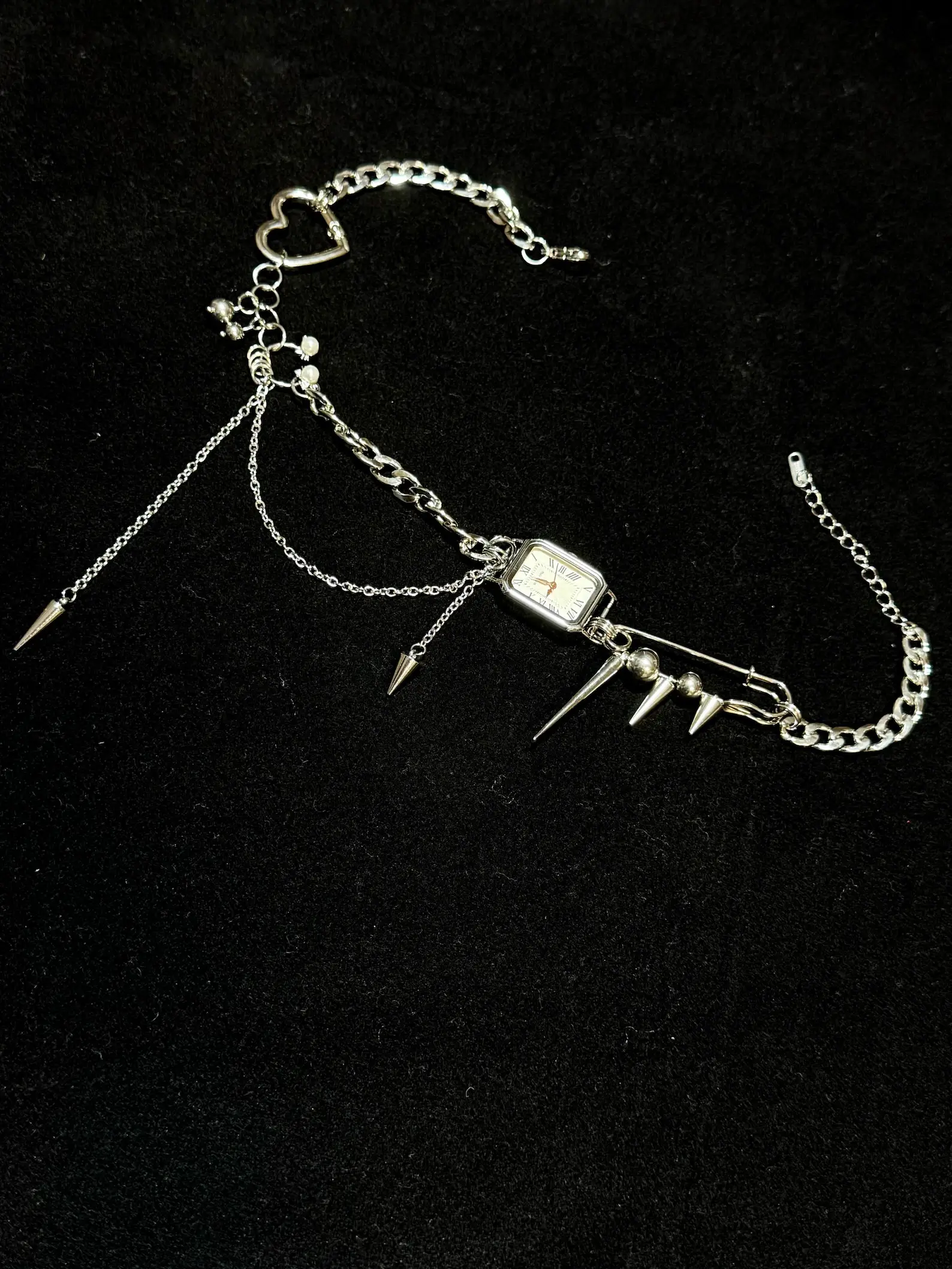 Boho Handmade Multi-layer Punk Neon Cyber Silver Watch Necklace stylish watch choker necklace