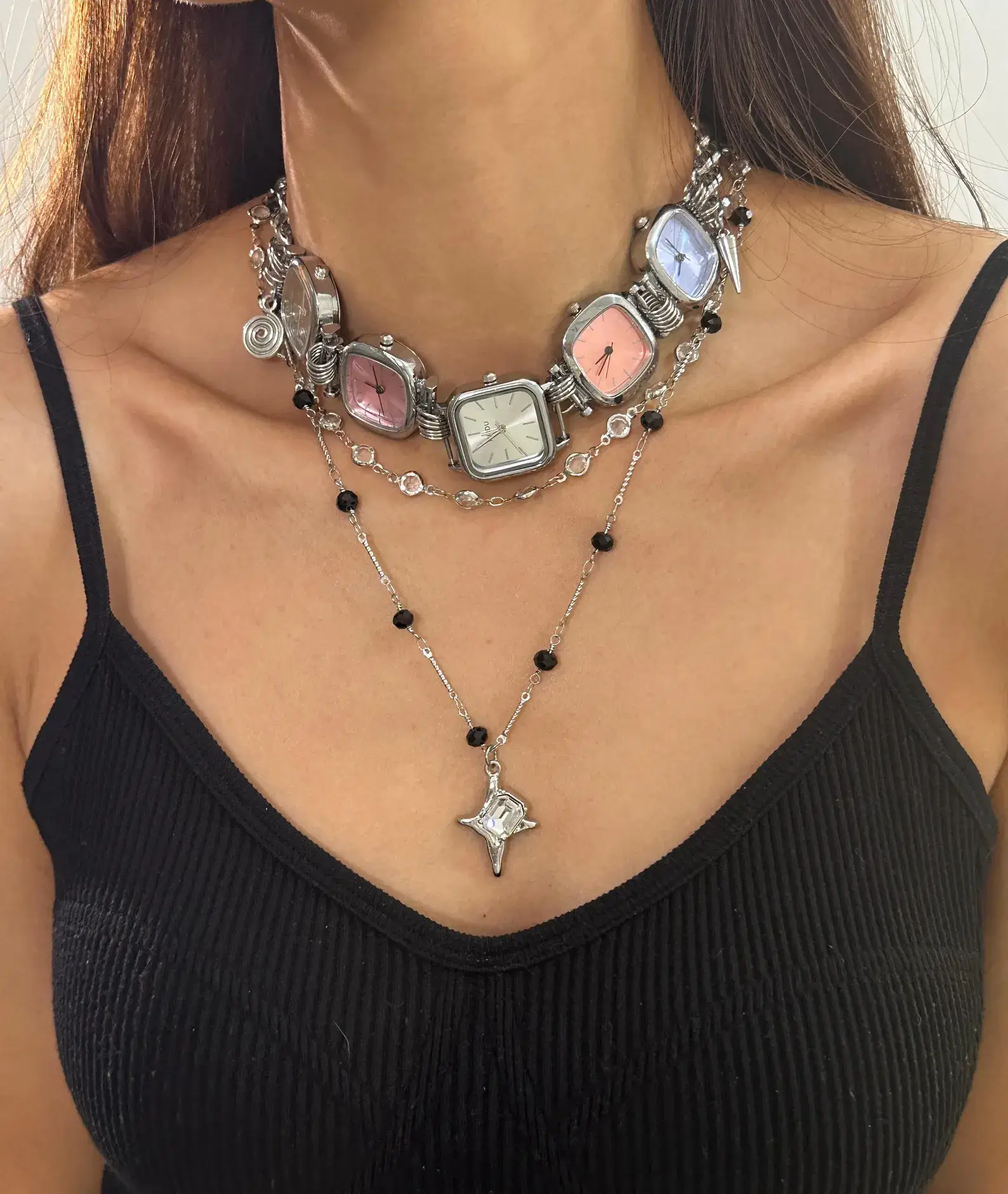 Unique Handmade Layered Watch Necklace stylish watch choker necklace