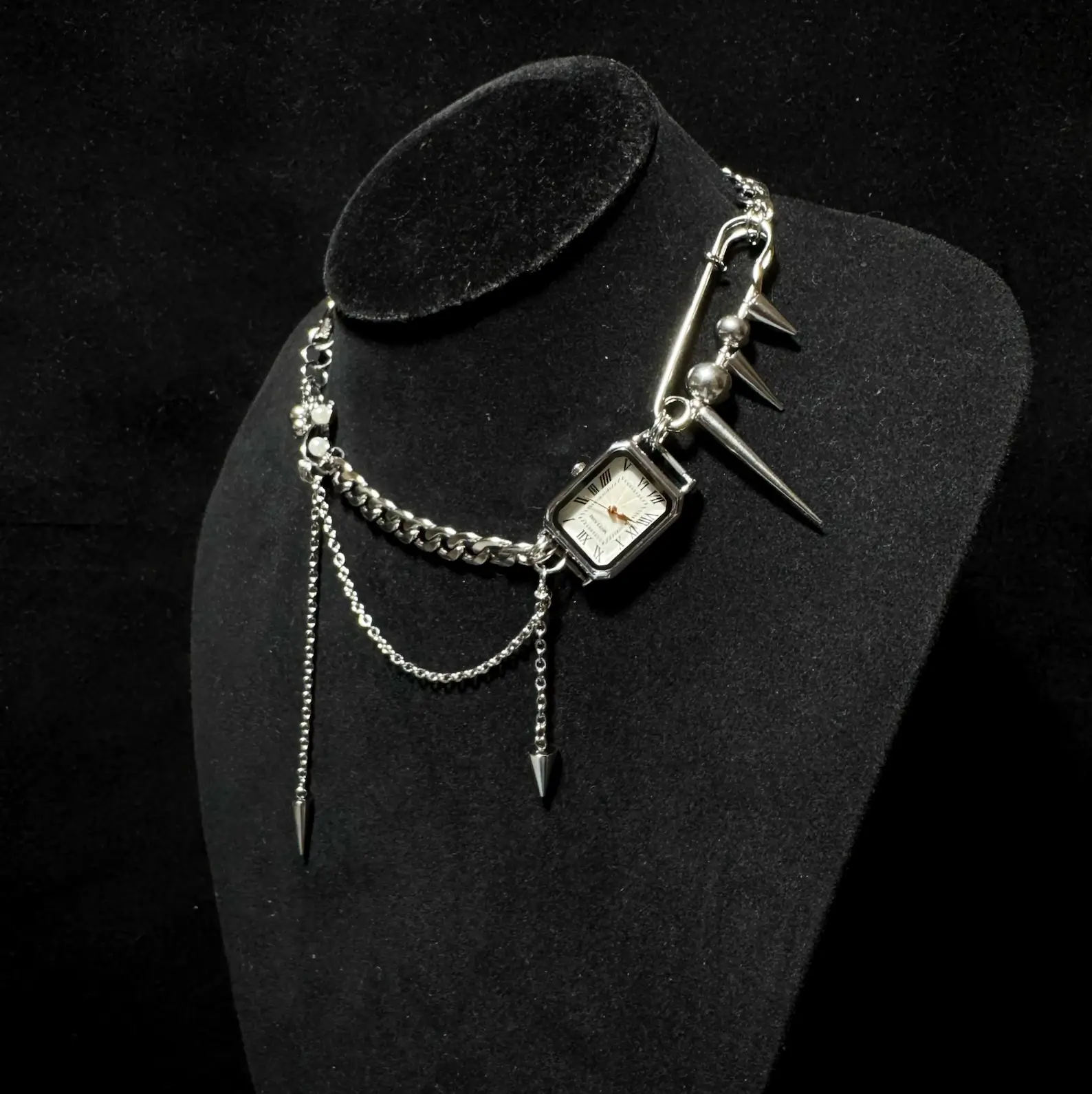 Boho Handmade Multi-layer Punk Neon Cyber Silver Watch Necklace stylish watch choker necklace