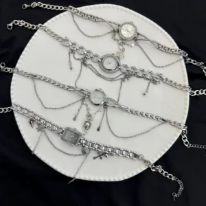 Trendy Y2K Neon Cyberpunk Punk Handmade Multi-layer Watch Necklace stylish watch choker necklace